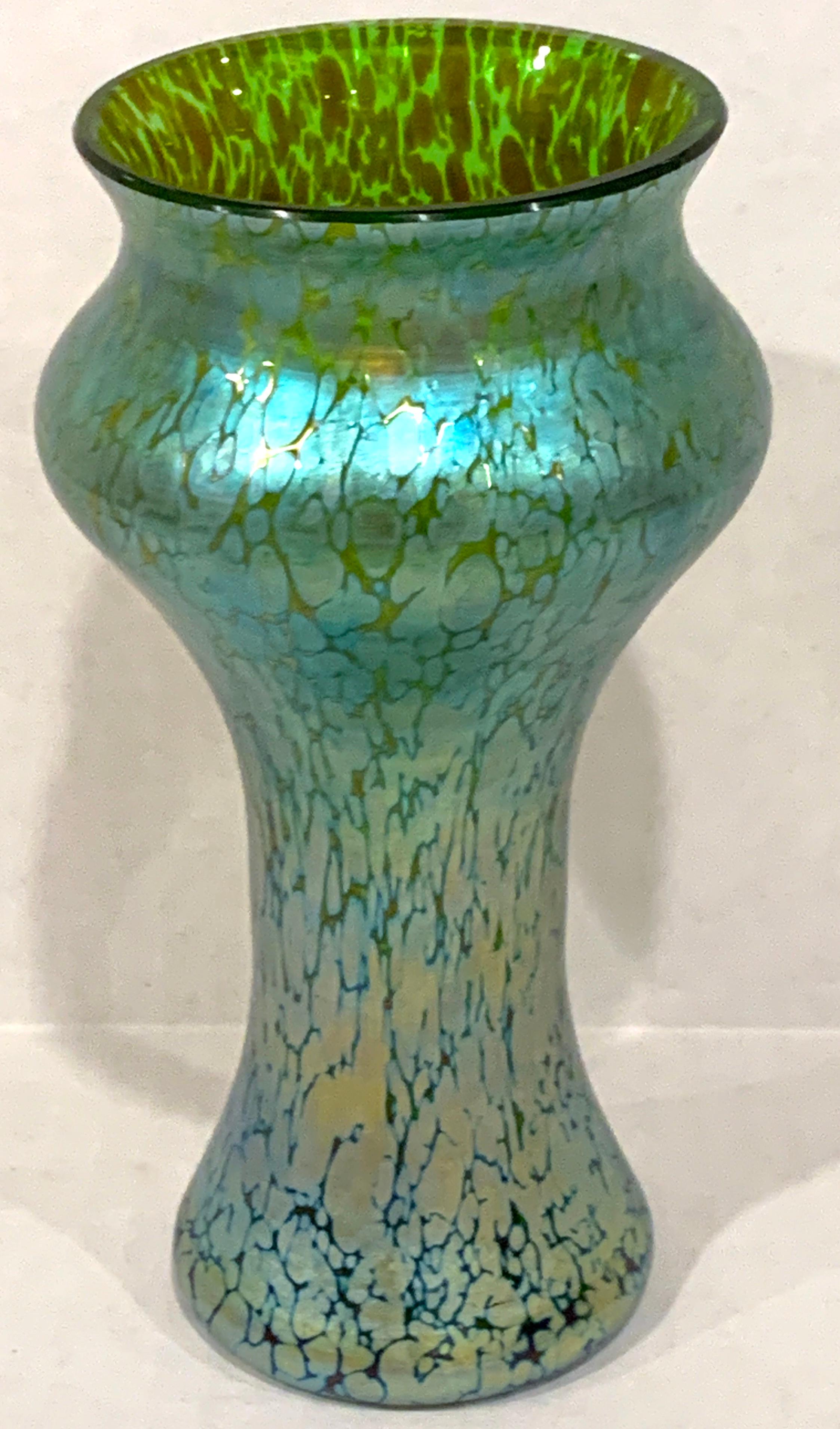 European Loetz Blue-Green Oil Spot Vase For Sale