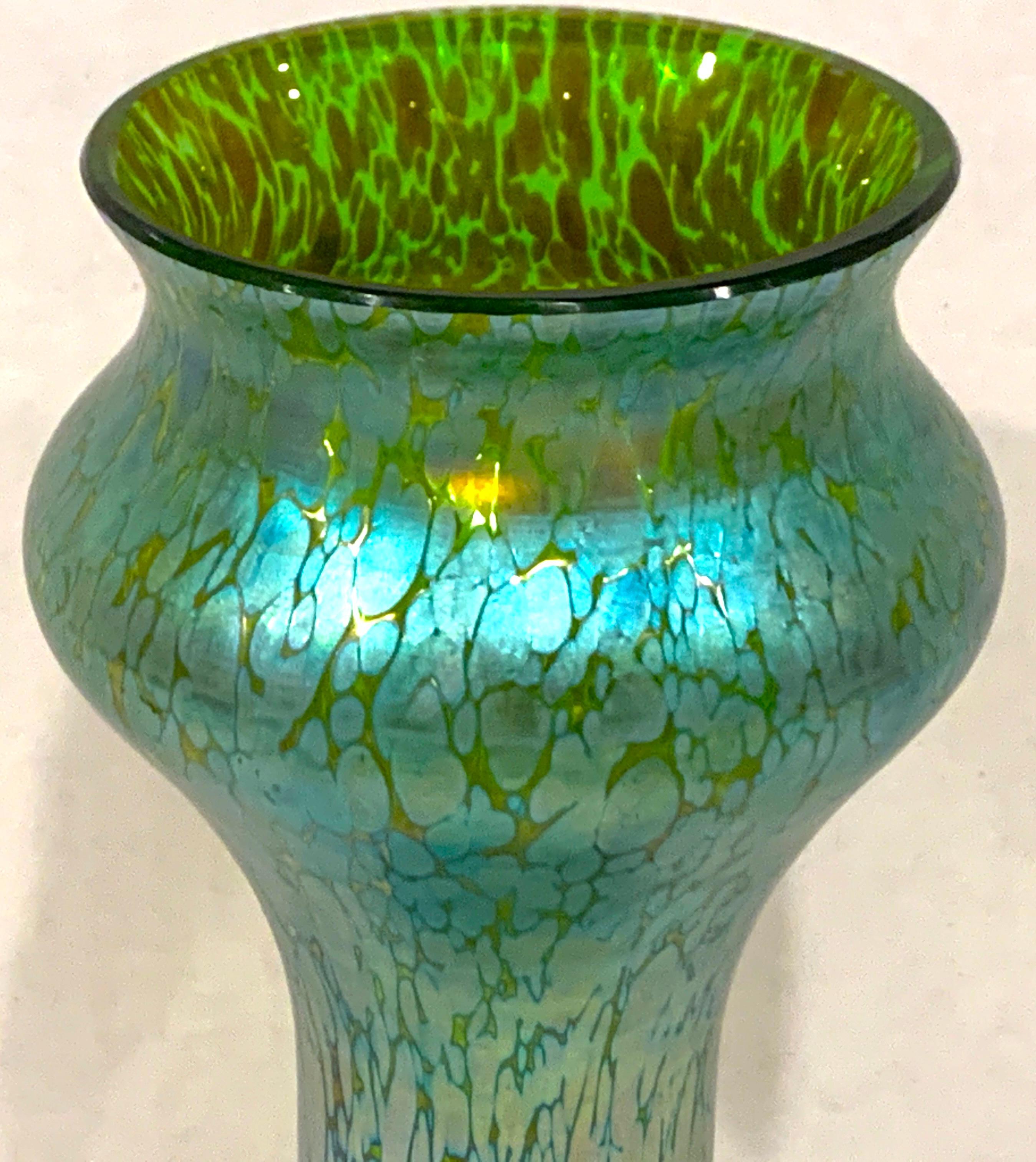 20th Century Loetz Blue-Green Oil Spot Vase For Sale