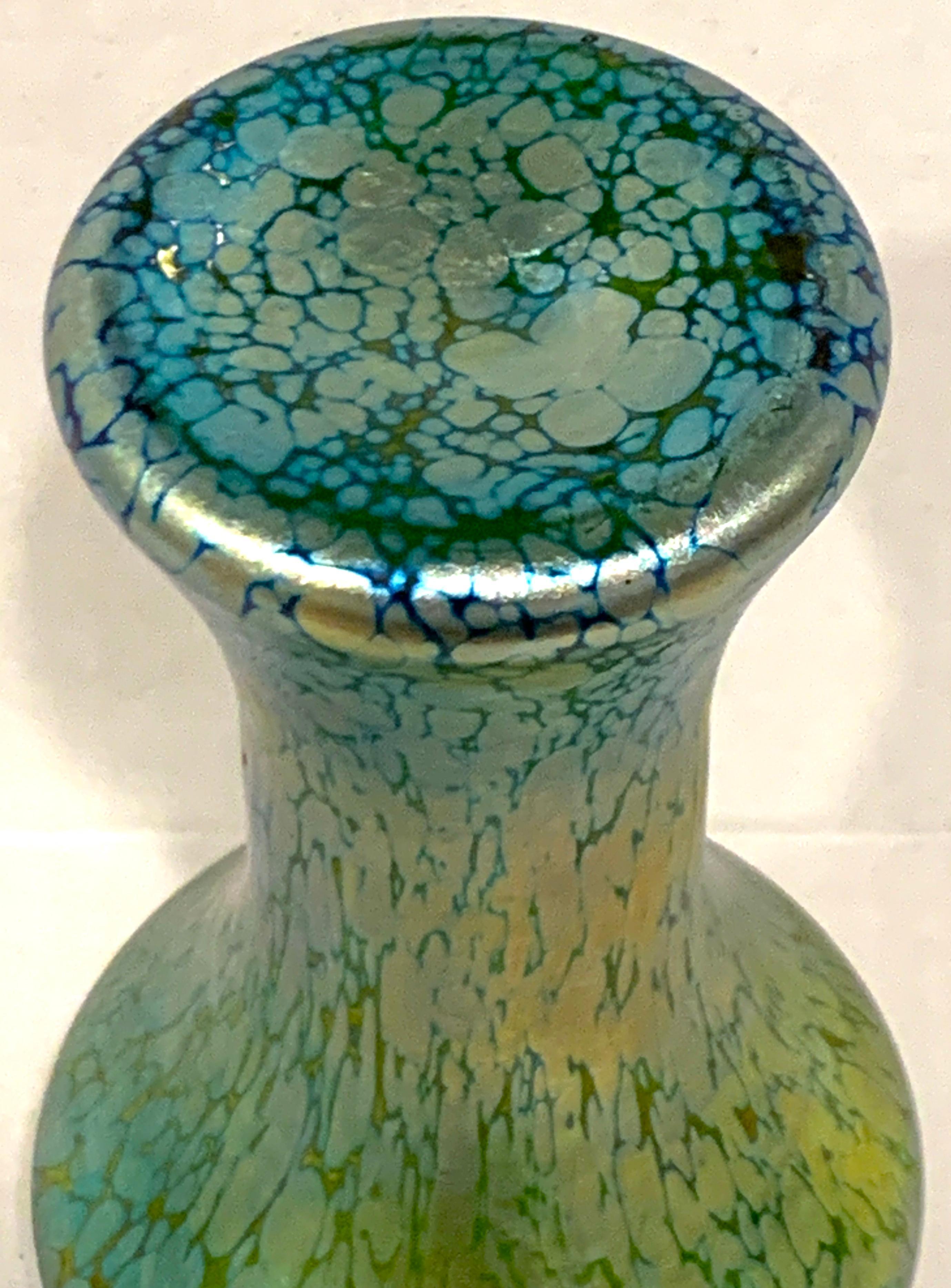 Art Glass Loetz Blue-Green Oil Spot Vase For Sale