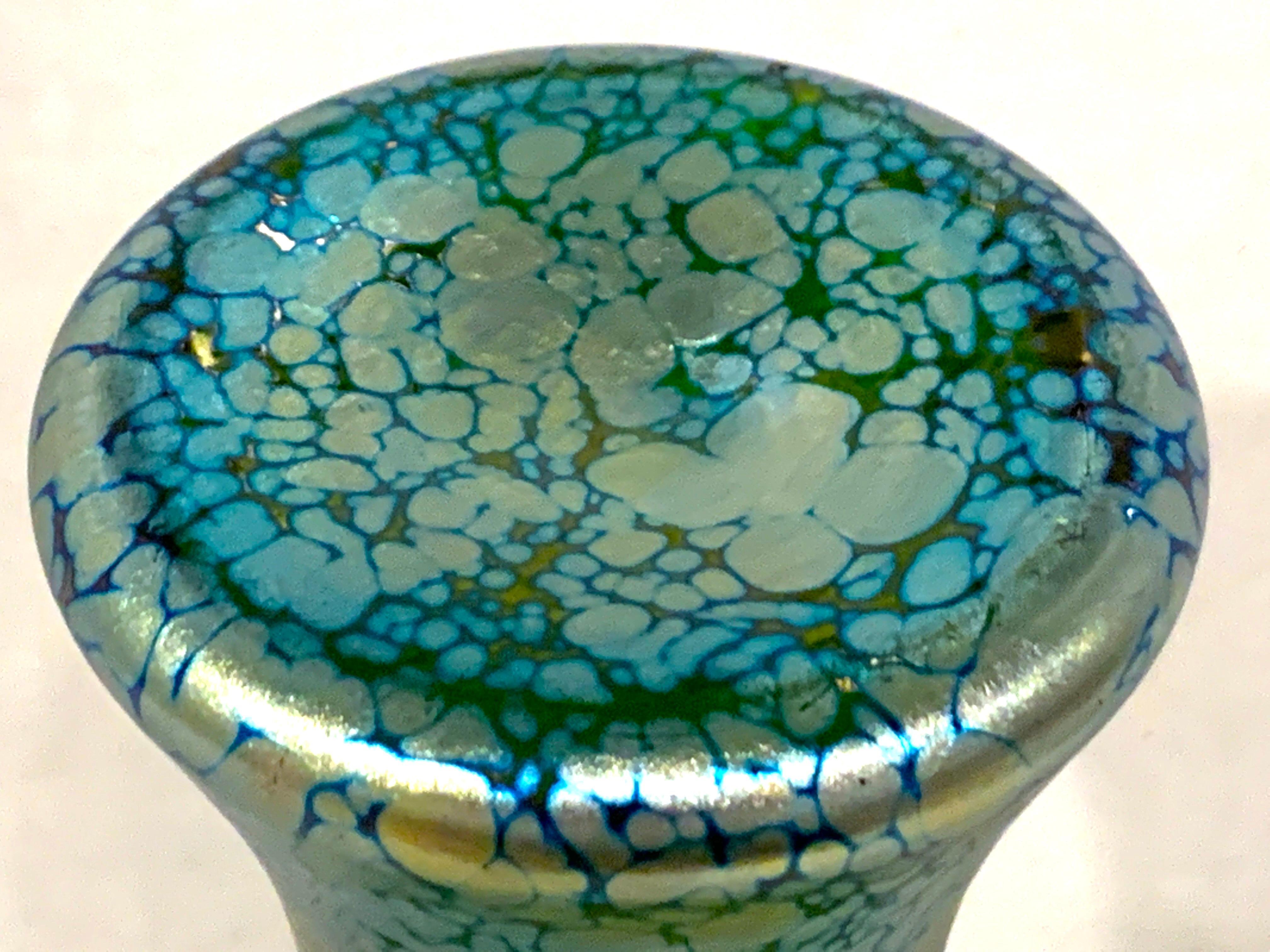 Art Glass Loetz Blue-Green Oil Spot Vase For Sale
