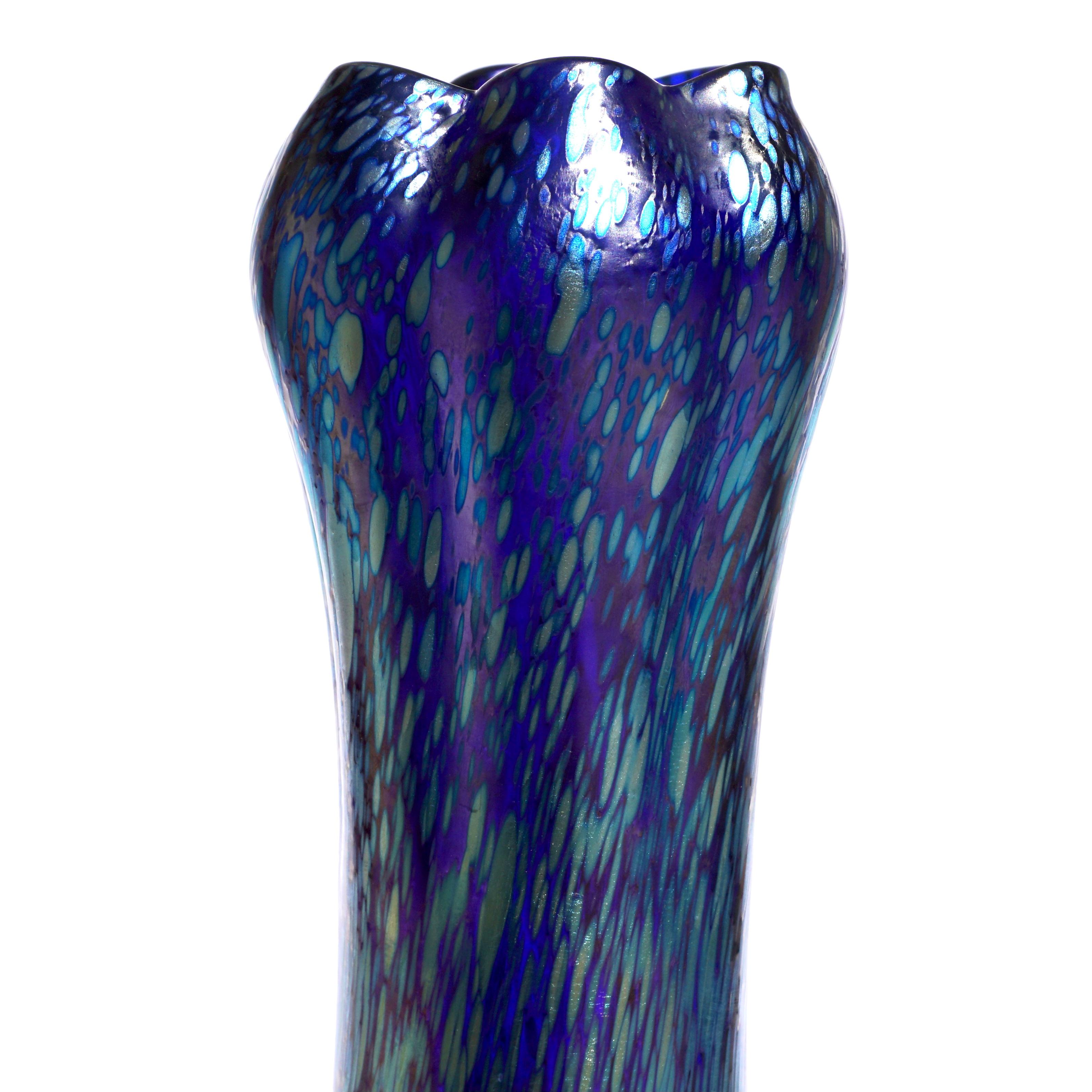 Early 20th Century Loetz Cobalt Papillon Art Nouveau Vase For Sale