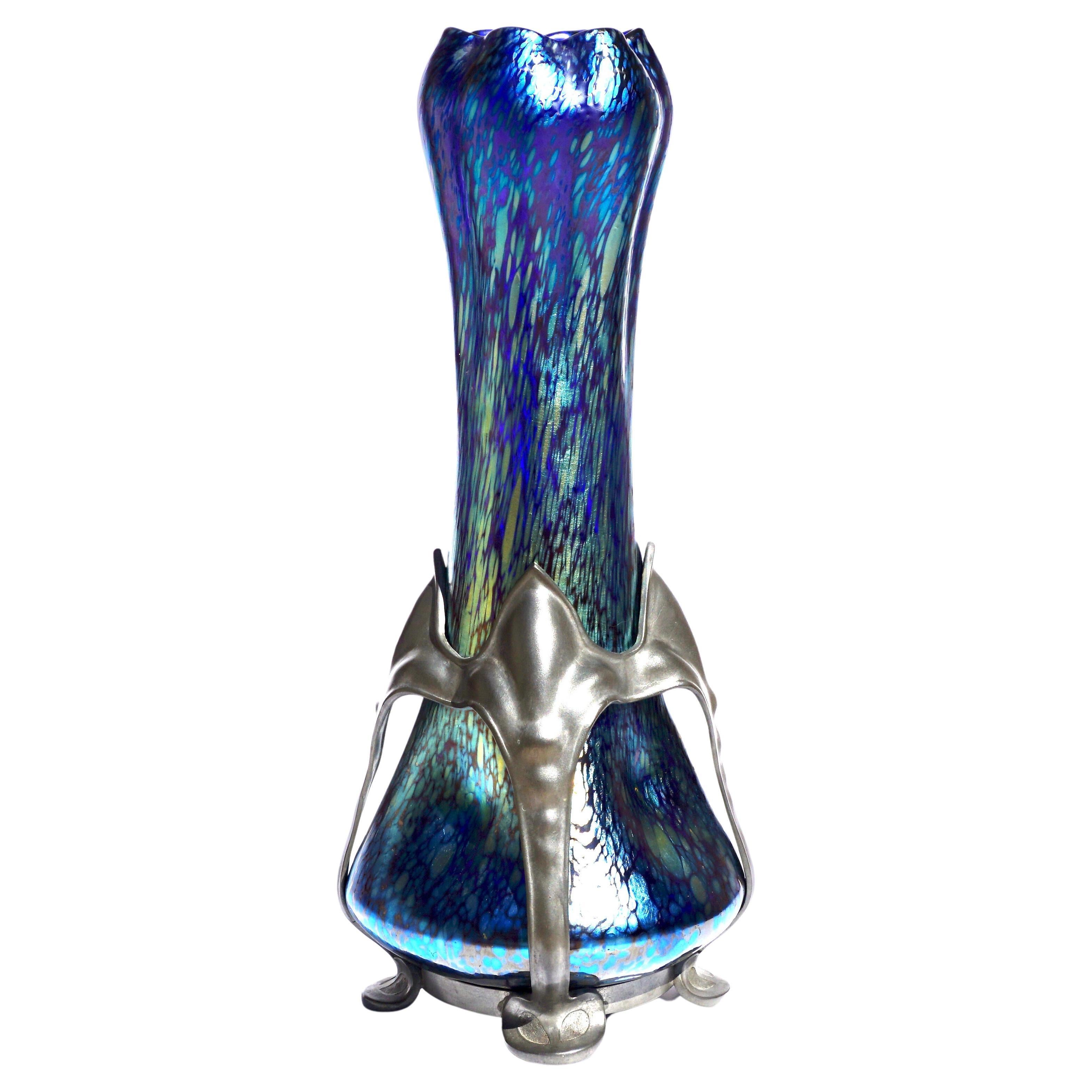 Loetz Cobalt Papillon Art Nouveau Vase For Sale