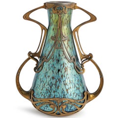 Loetz For Boudon And Klur Ruby Papillon Glass And Gilt Metal Mounted Vase