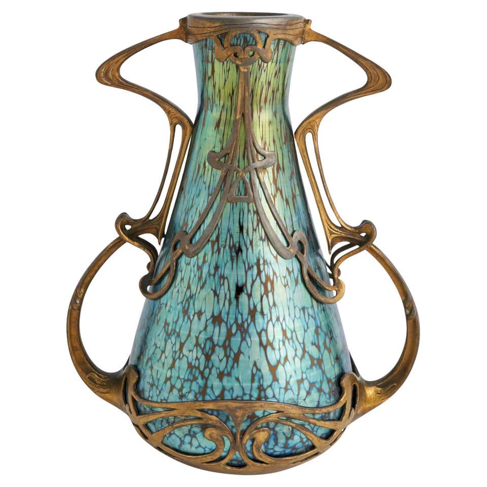 Loetz Pampas Glass And Metal Mounted Vase For Sale at 1stDibs