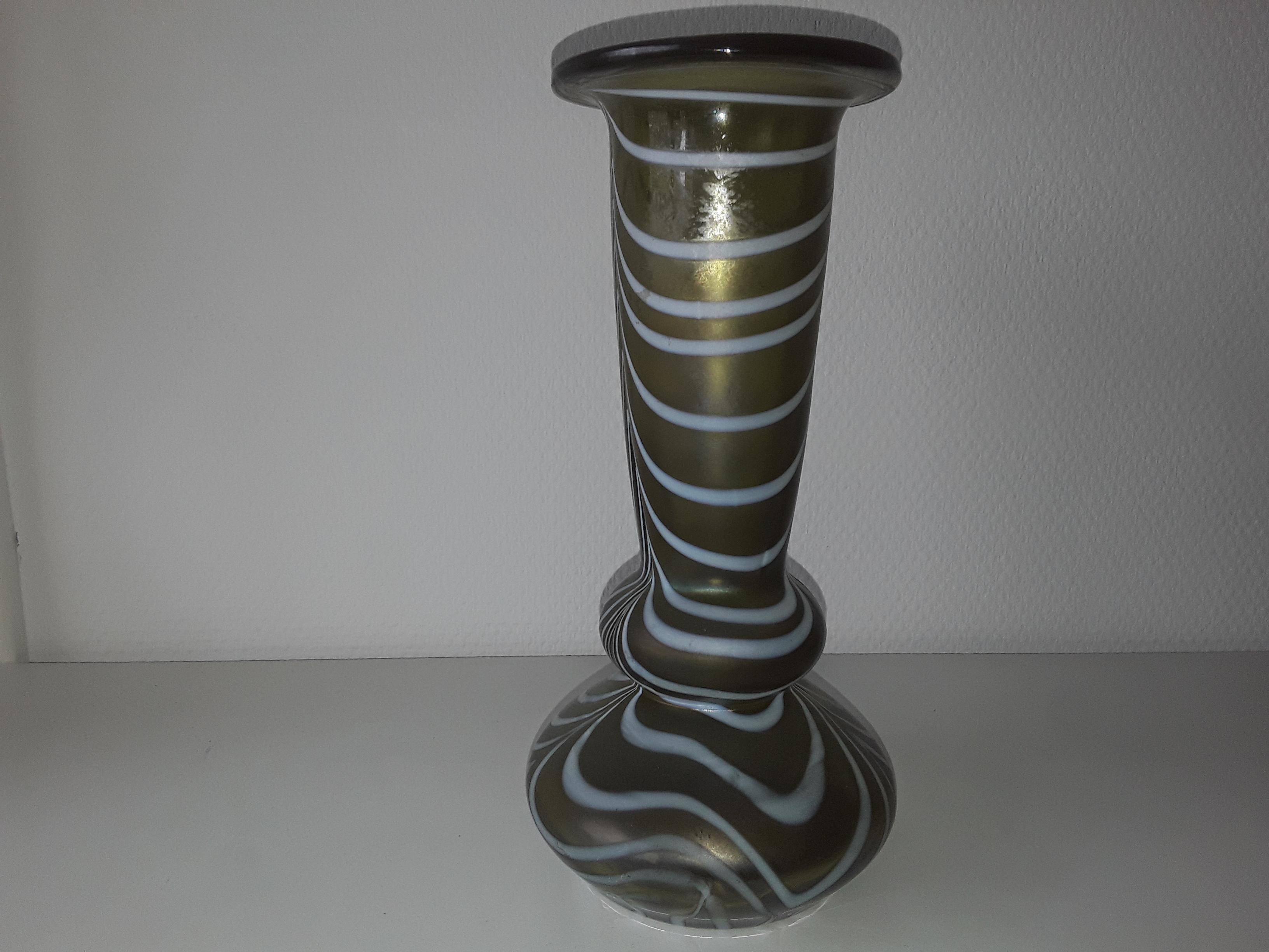 Green white irisend vase.
