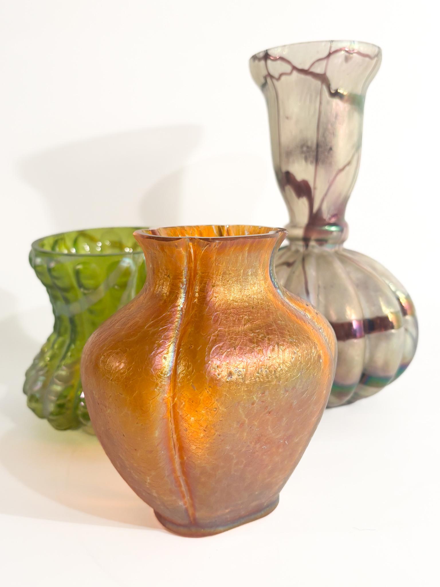 Loetz Glass Vase Pink and Orange Iridescent 1950s For Sale 5
