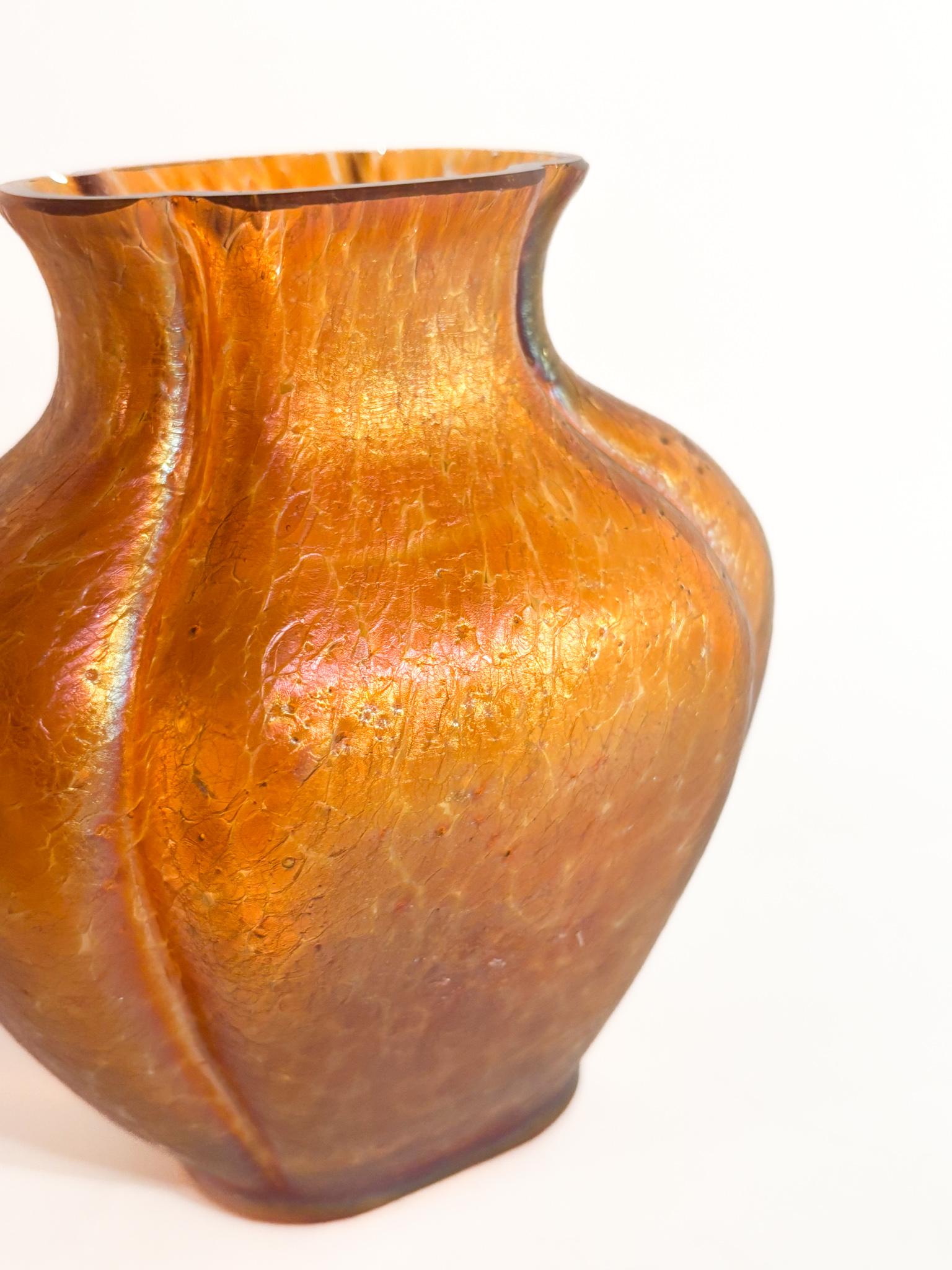Mid-20th Century Loetz Glass Vase Pink and Orange Iridescent 1950s For Sale