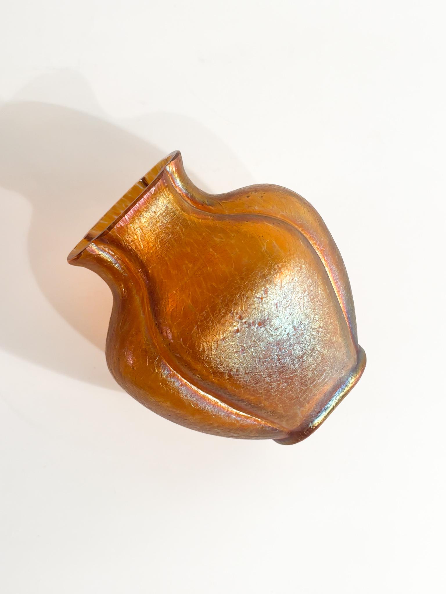 Loetz Glass Vase Pink and Orange Iridescent 1950s For Sale 2
