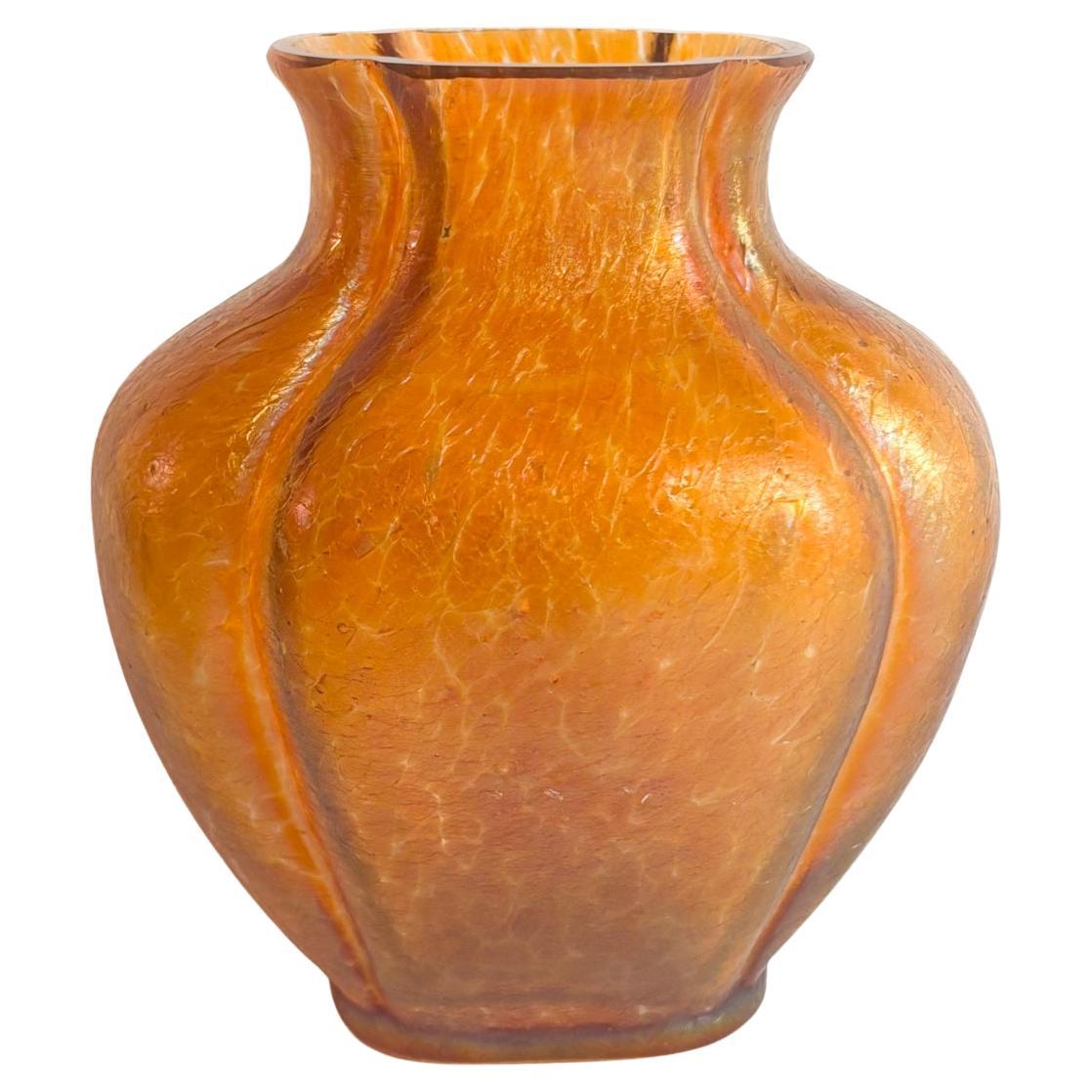 Loetz Glass Vase Pink and Orange Iridescent 1950s For Sale