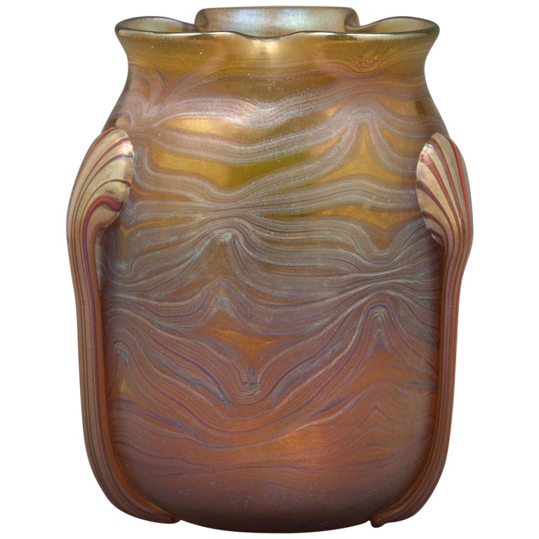 Loetz Glass Vase with Applied Handles, circa 1910 For Sale at 1stDibs
