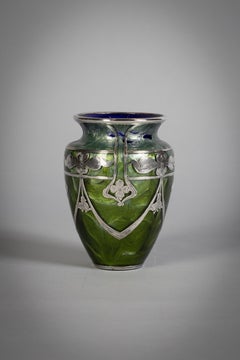 Loetz Glass Vase with Sterling Silver Overlay, circa 1900