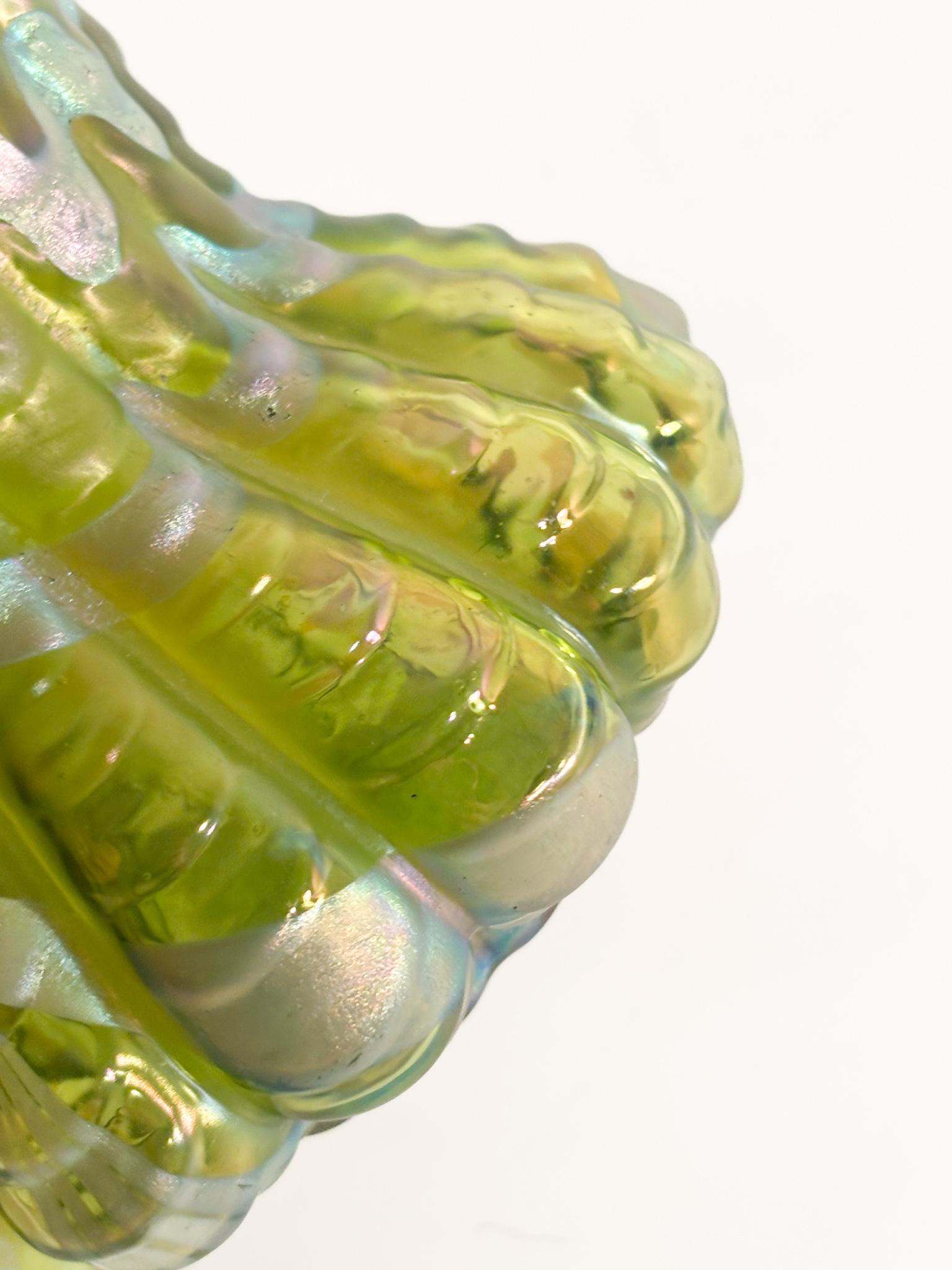Loetz Green and Iridescent Silver Glass Vase 1950s in vendita 1
