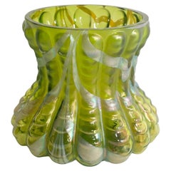 Loetz Green and Iridescent Silver Glass Vase 1950s