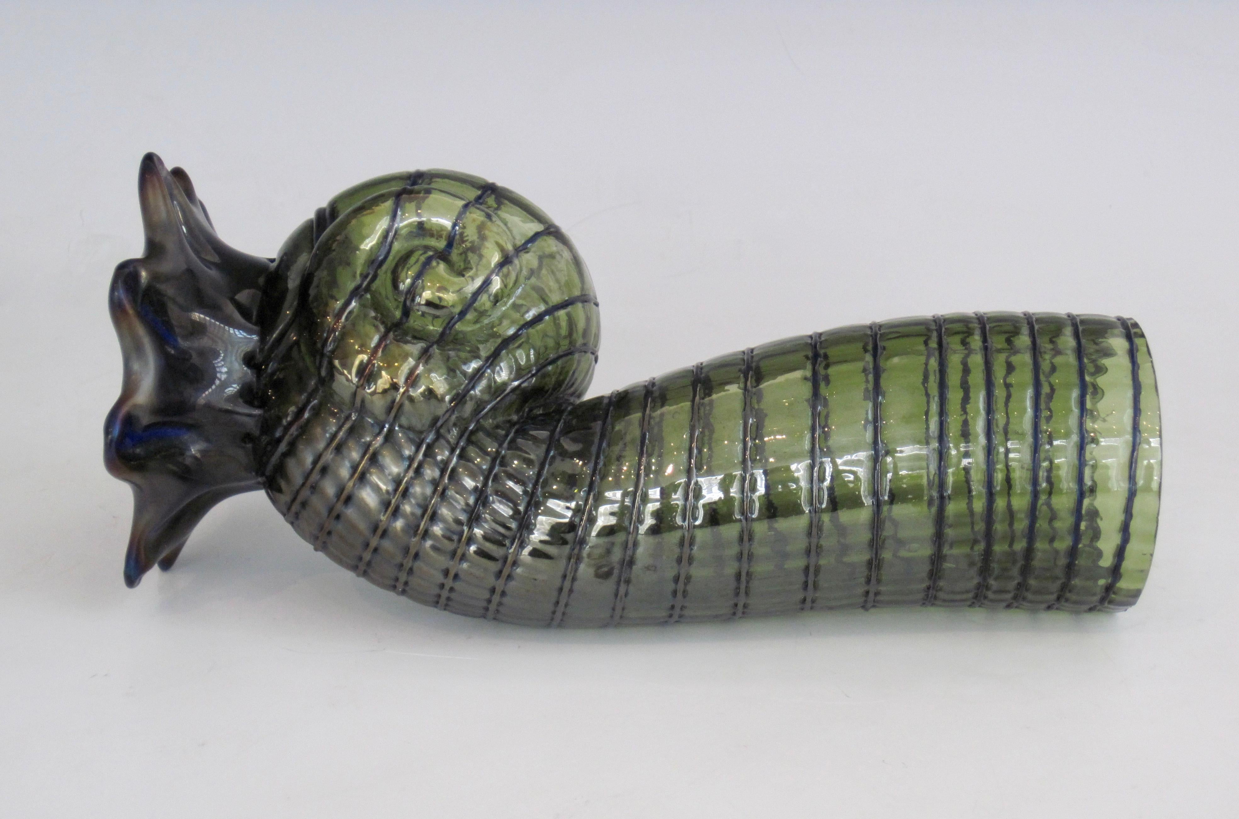 Loetz Green Art Glass Nautilus Shell Vase 4