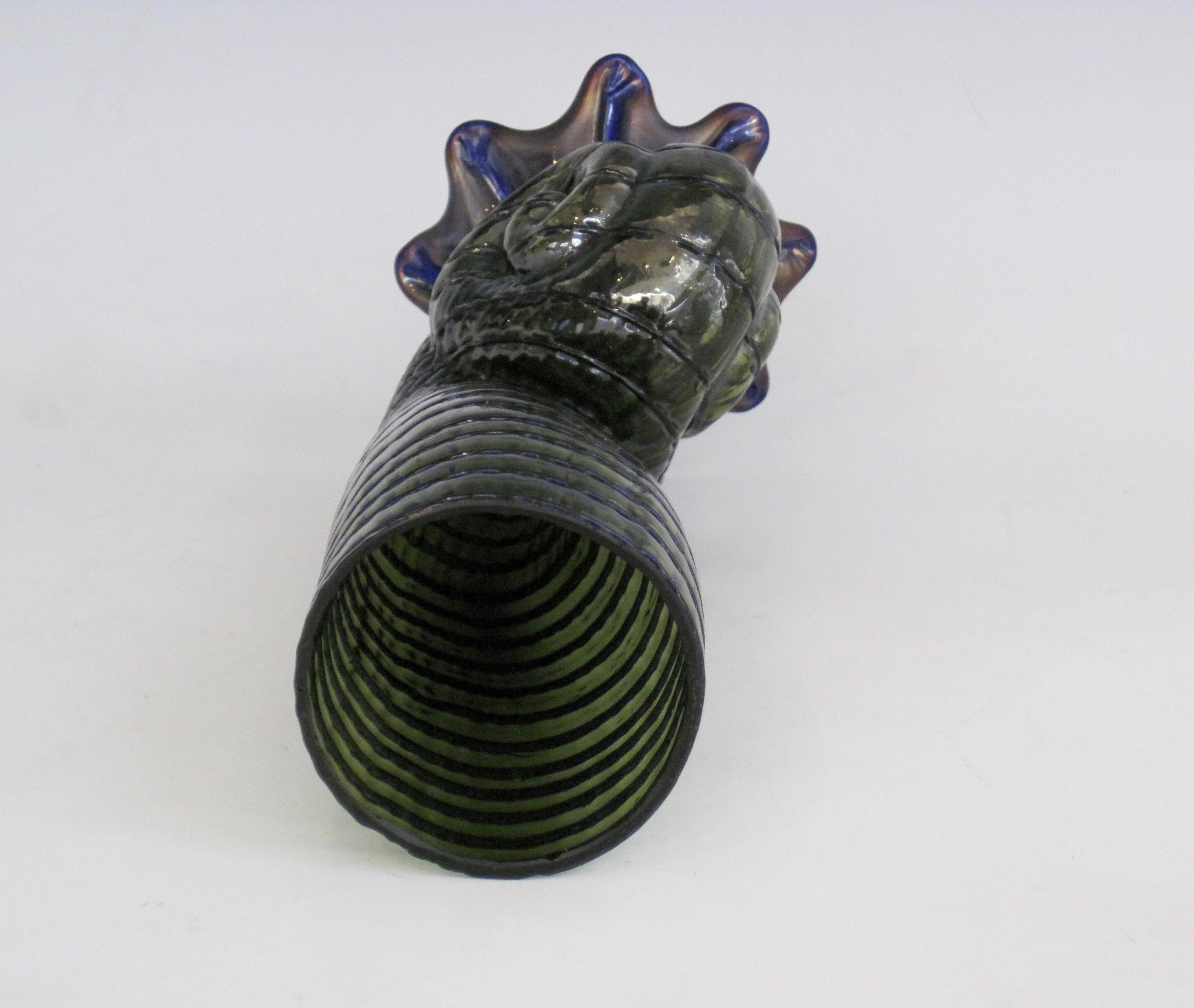 Loetz Green Art Glass Nautilus Shell Vase 6
