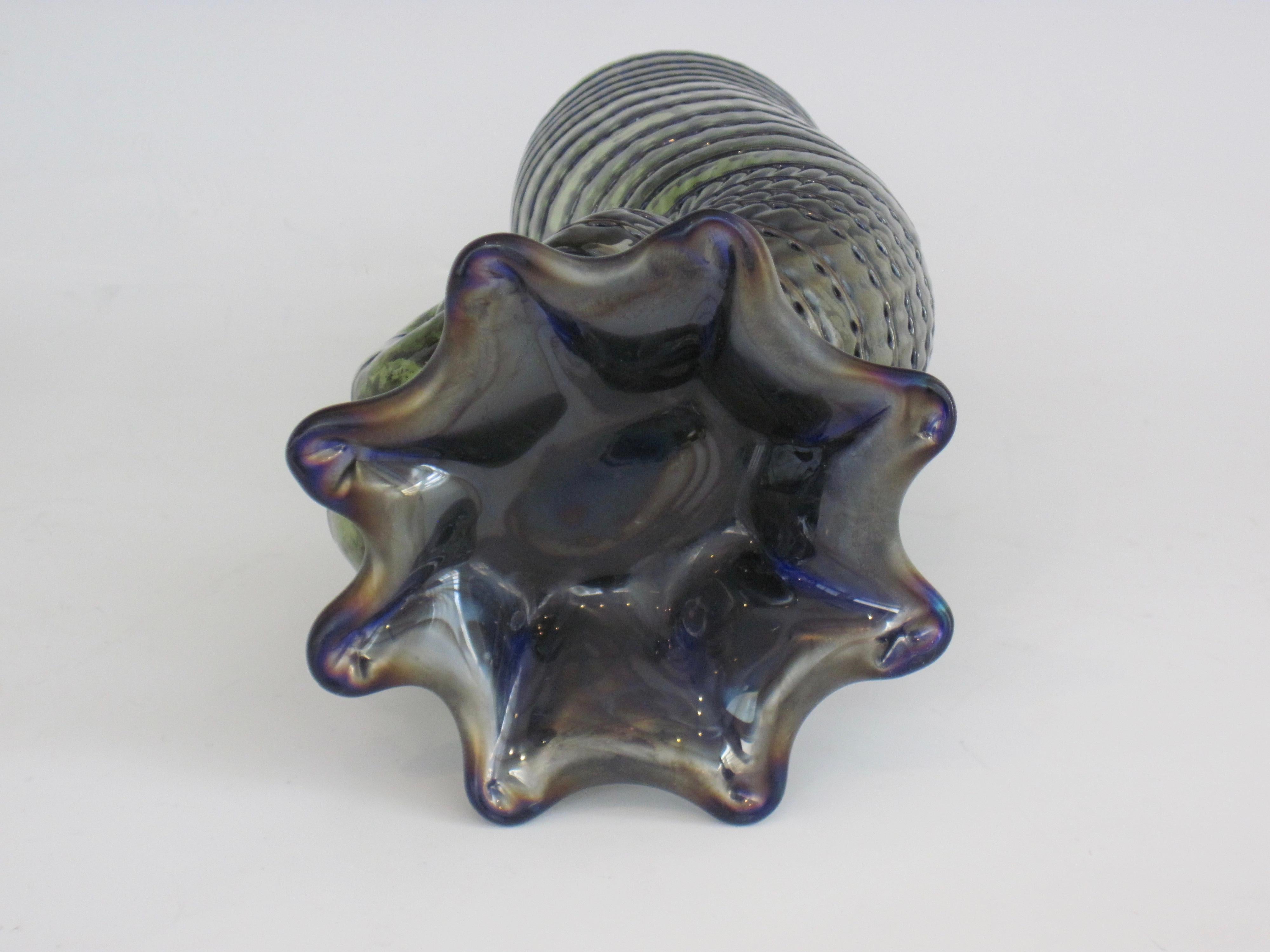 Loetz Green Art Glass Nautilus Shell Vase 8