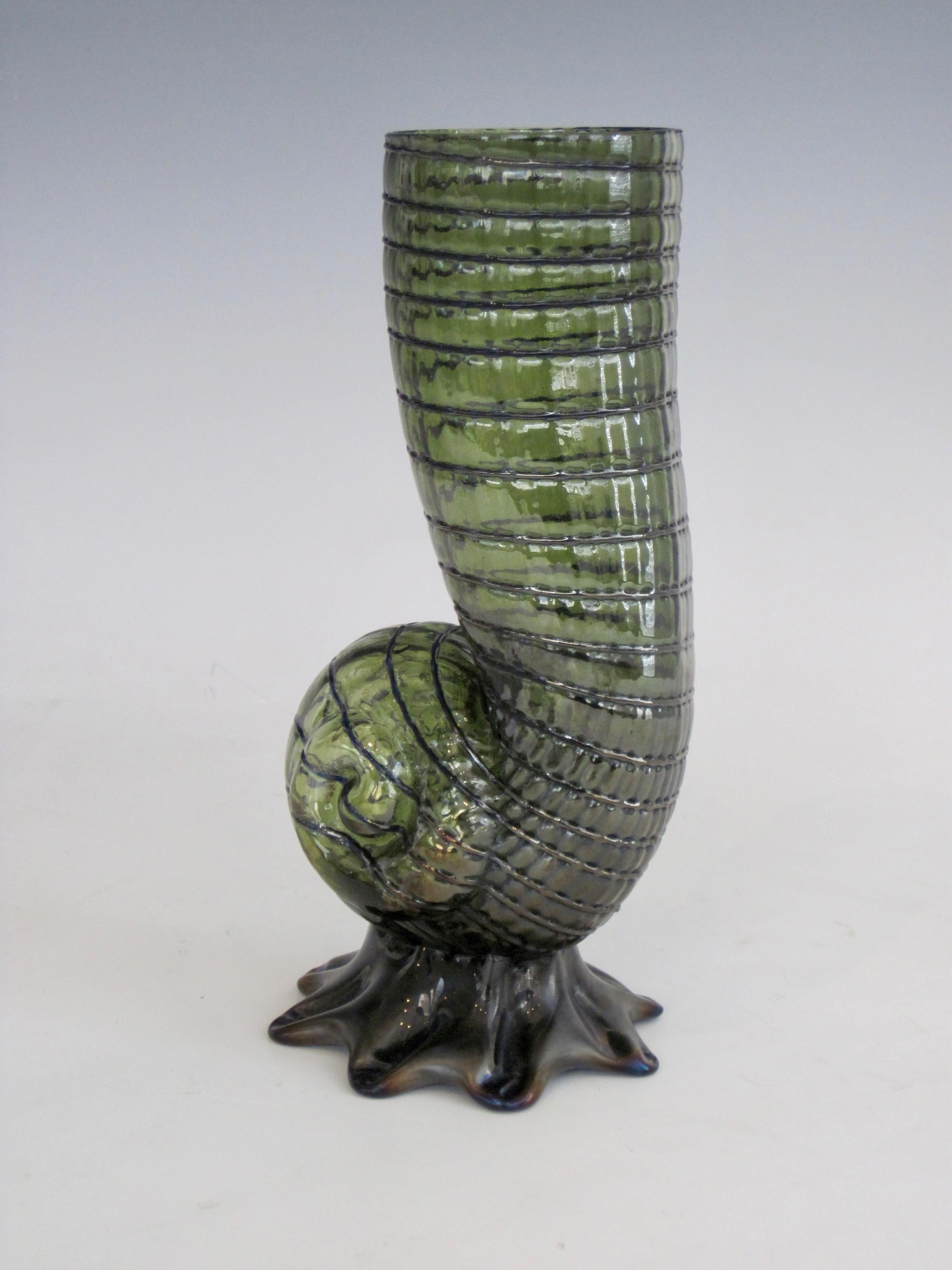 Art Nouveau Loetz Green Art Glass Nautilus Shell Vase