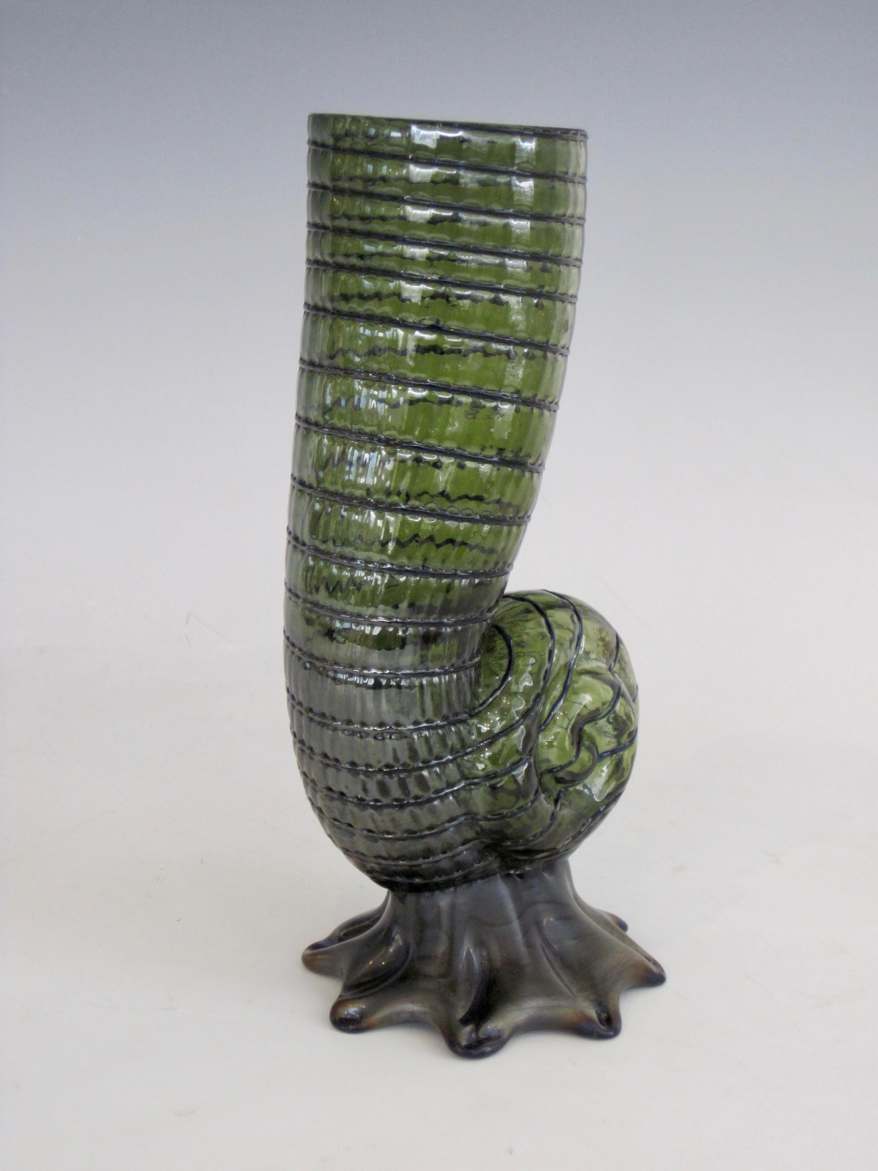 Austrian Loetz Green Art Glass Nautilus Shell Vase