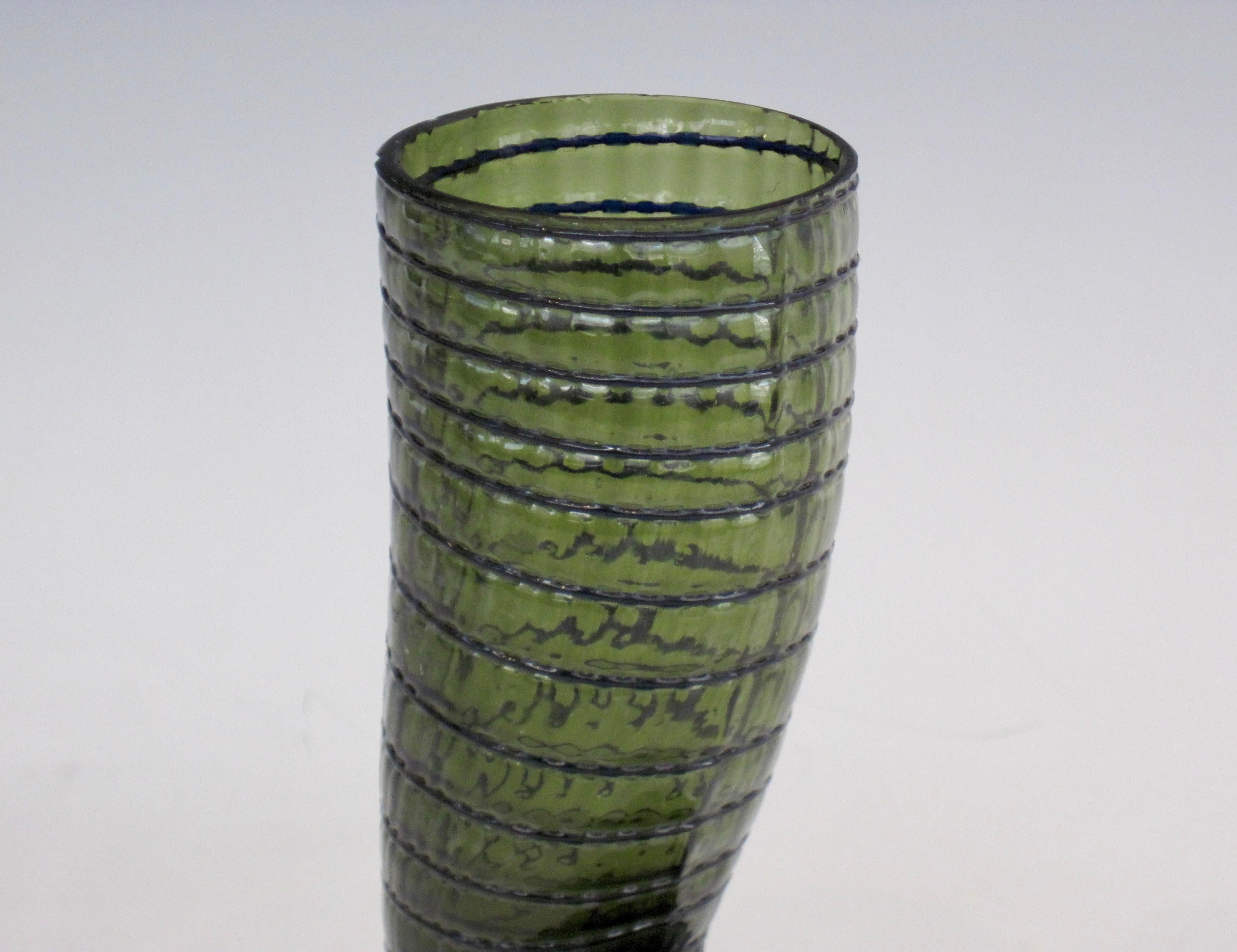 Loetz Green Art Glass Nautilus Shell Vase 1