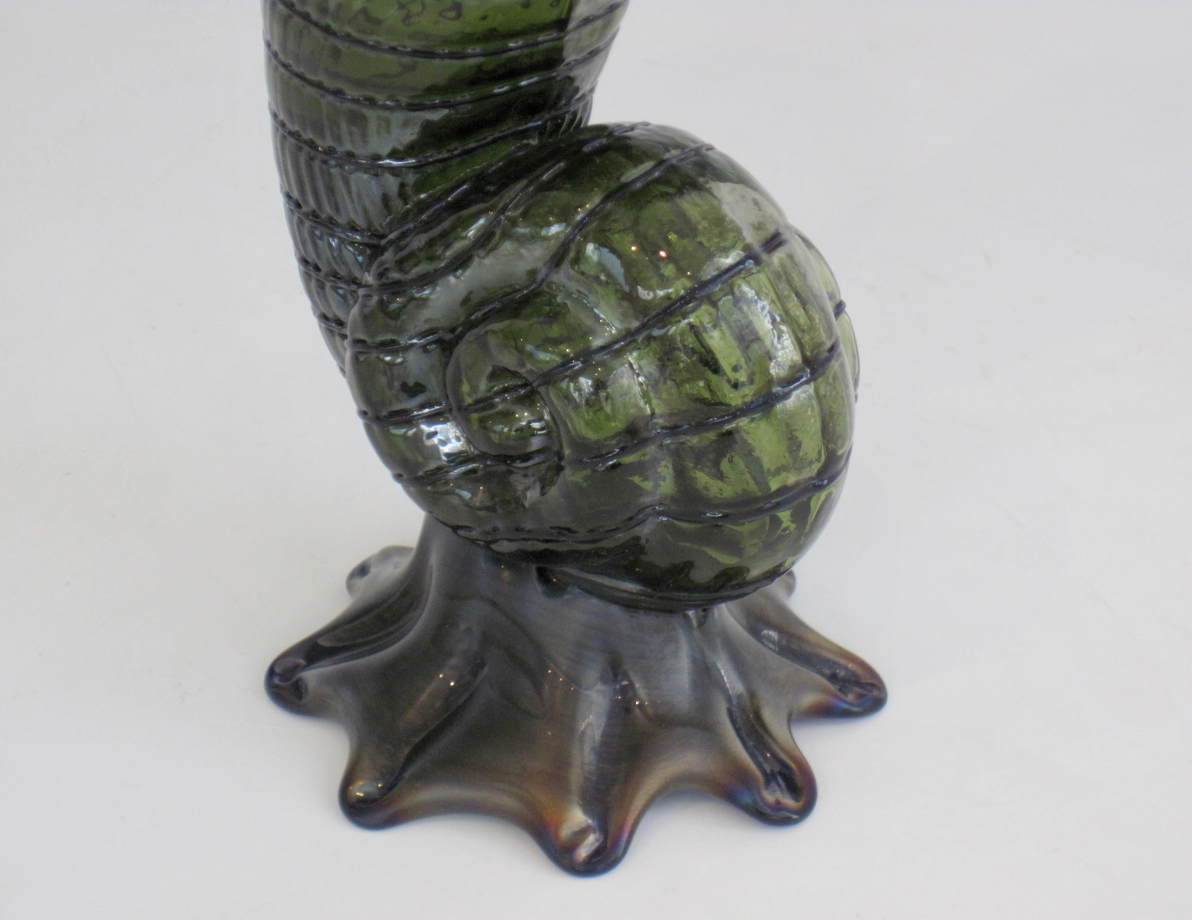 Loetz Green Art Glass Nautilus Shell Vase 2