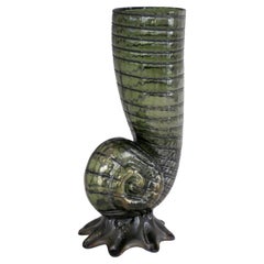 Loetz Green Art Glass Nautilus Shell Vase