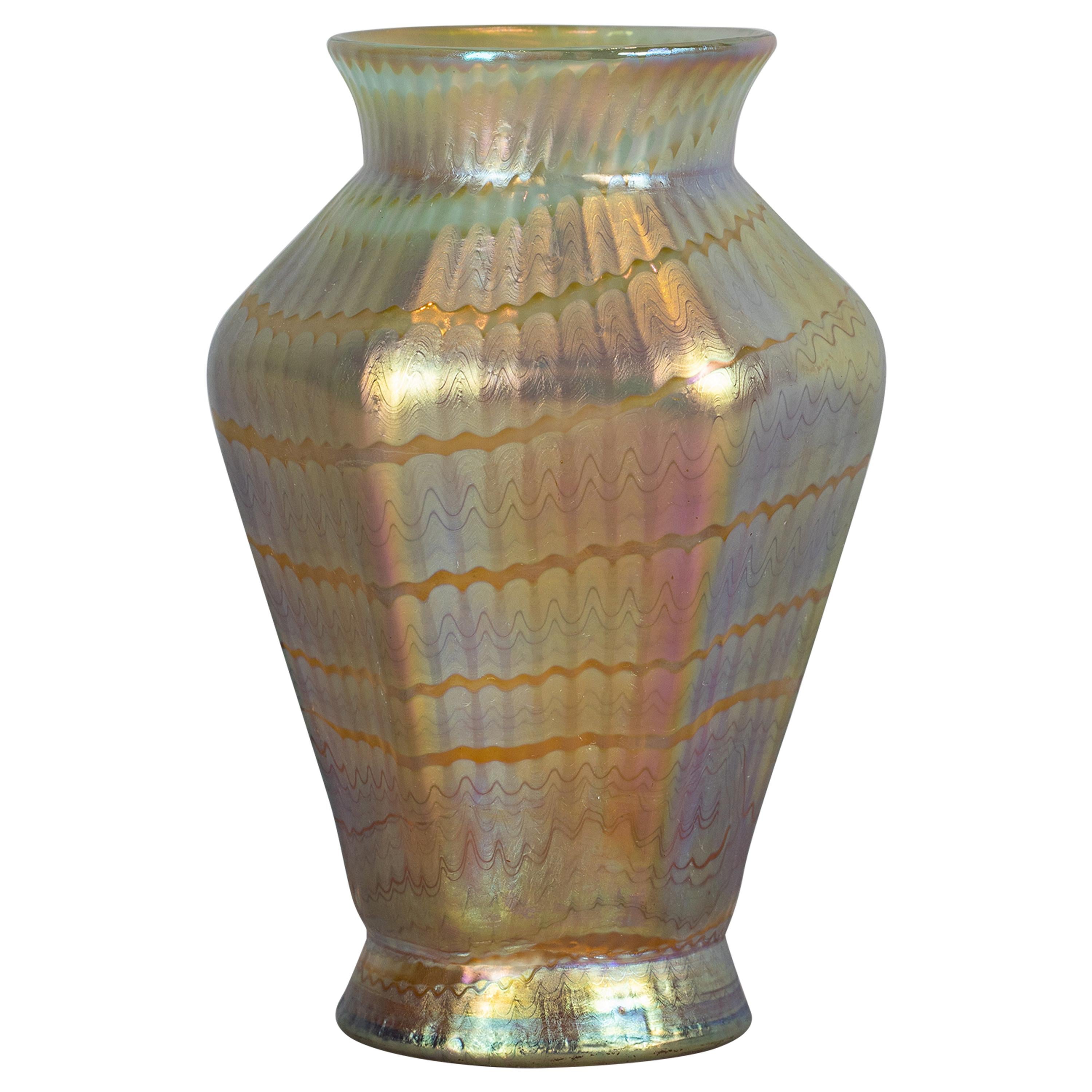 Loetz Hexagonal Glass Vase, circa 1900 For Sale