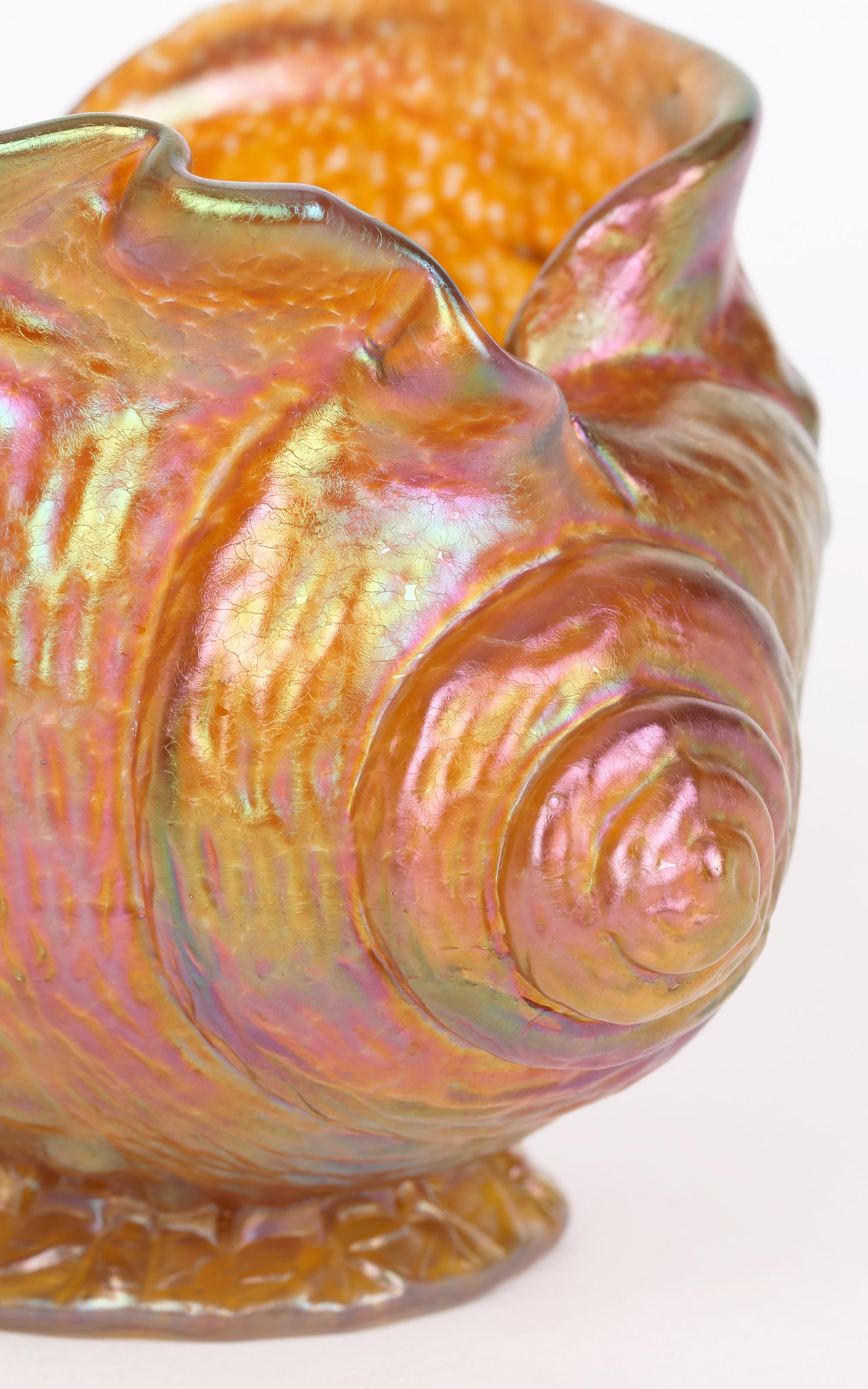 Loetz Iridescent Amber Glass Conch Shell Art Glass Vase 2