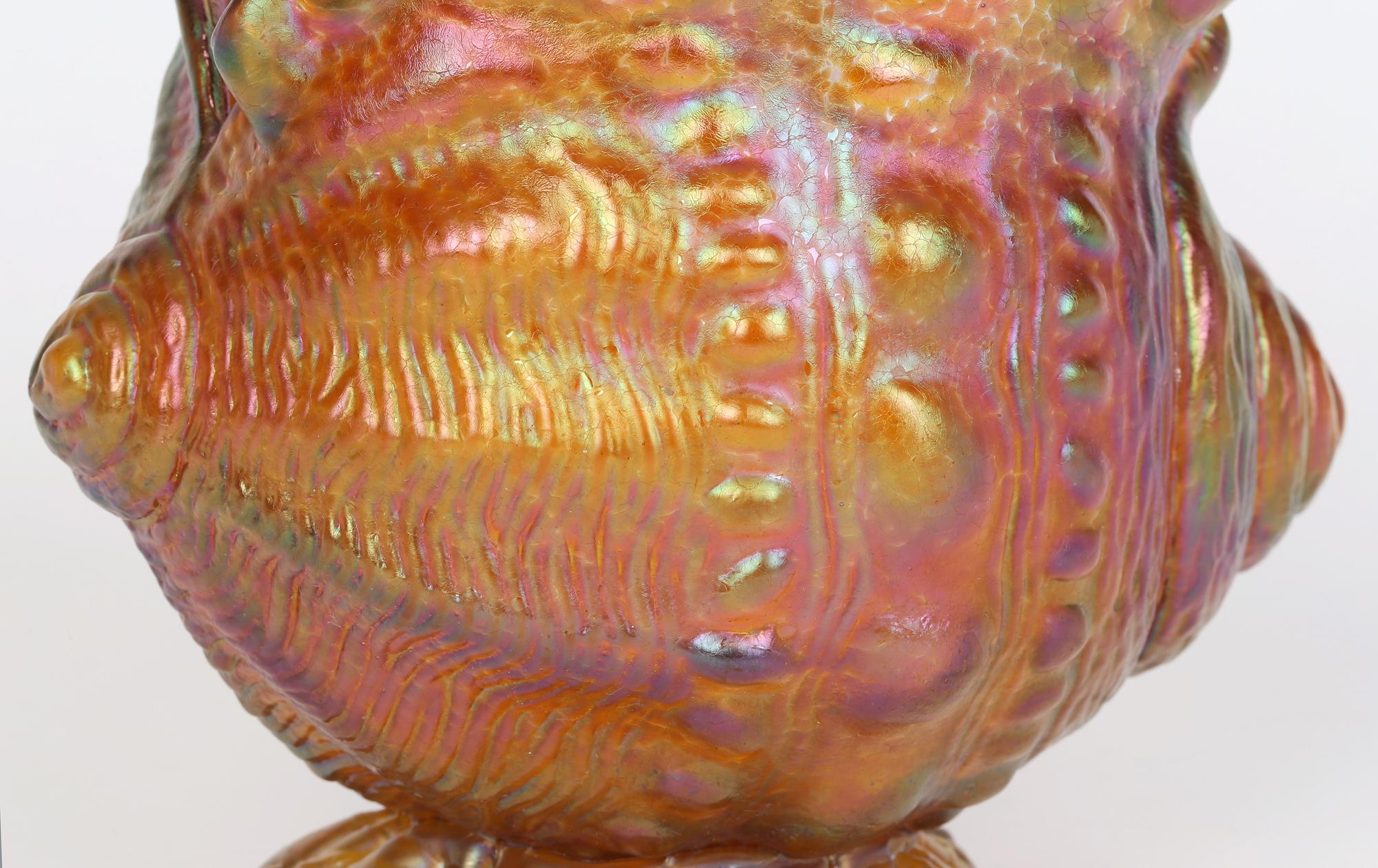 Loetz Iridescent Amber Glass Conch Shell Art Glass Vase 3