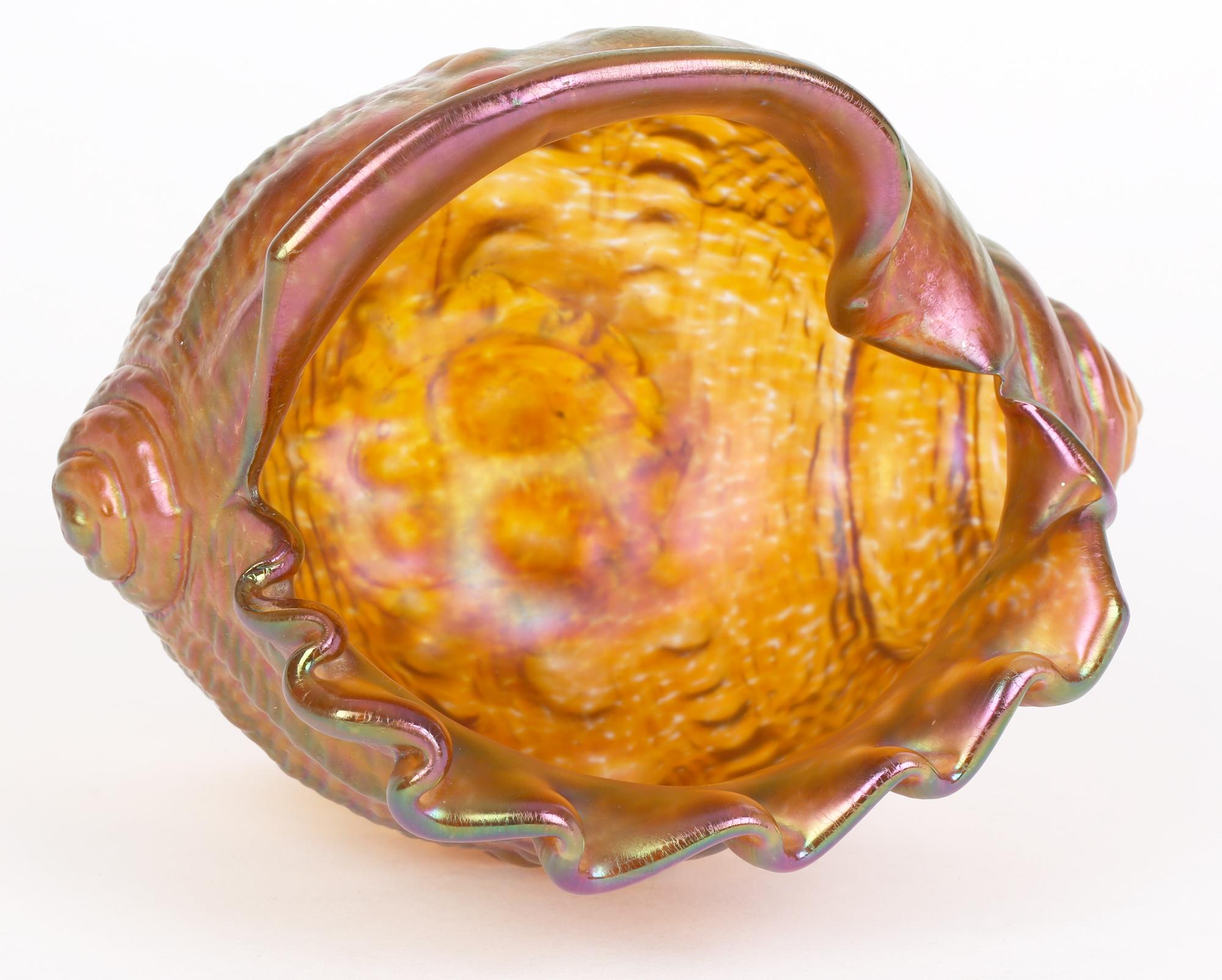 Loetz Iridescent Amber Glass Conch Shell Art Glass Vase 6
