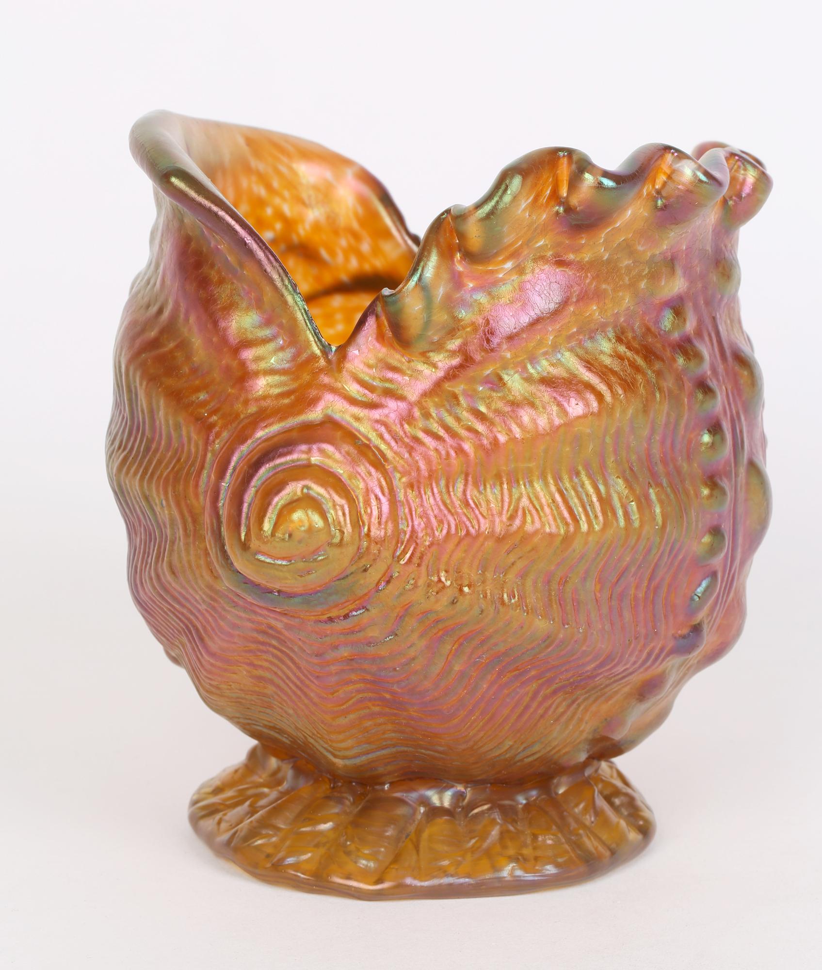 Loetz Iridescent Amber Glass Conch Shell Art Glass Vase 7