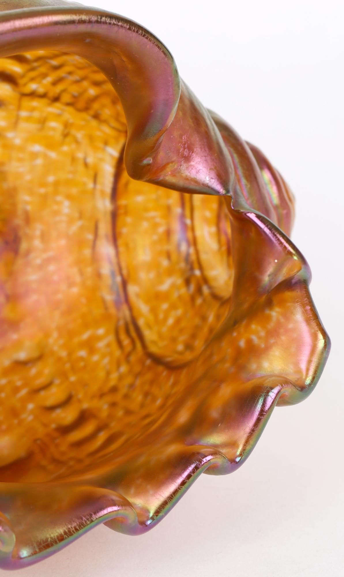 Loetz Iridescent Amber Glass Conch Shell Art Glass Vase 8