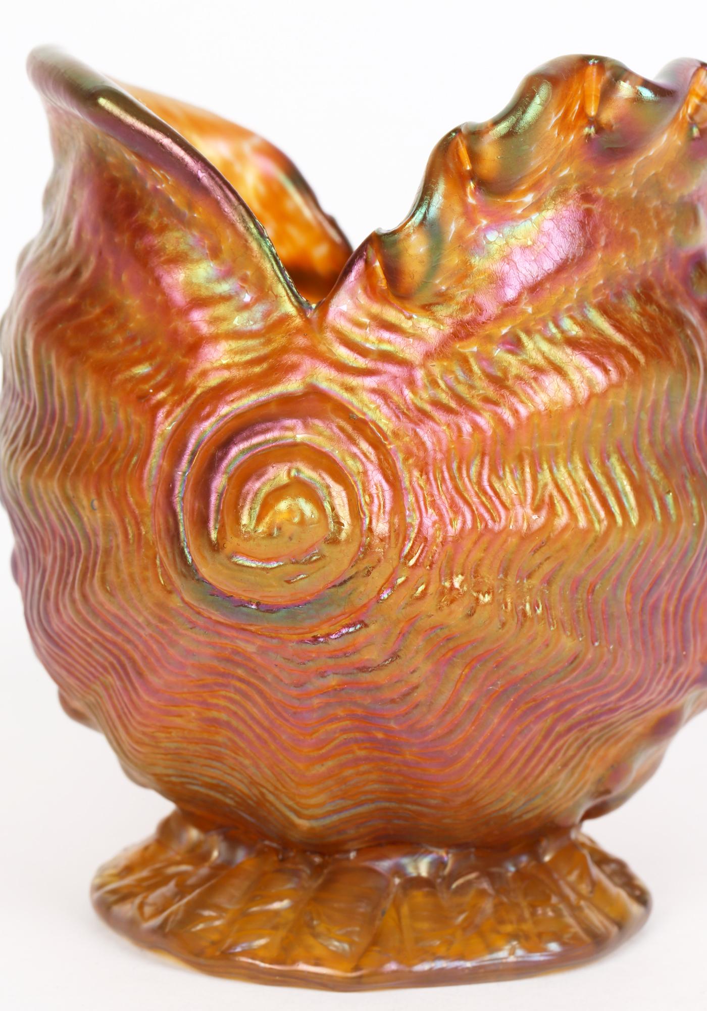Loetz Iridescent Amber Glass Conch Shell Art Glass Vase 9