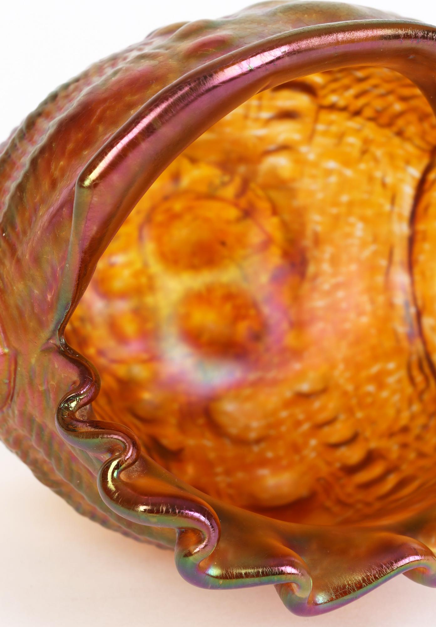 Art Nouveau Loetz Iridescent Amber Glass Conch Shell Art Glass Vase