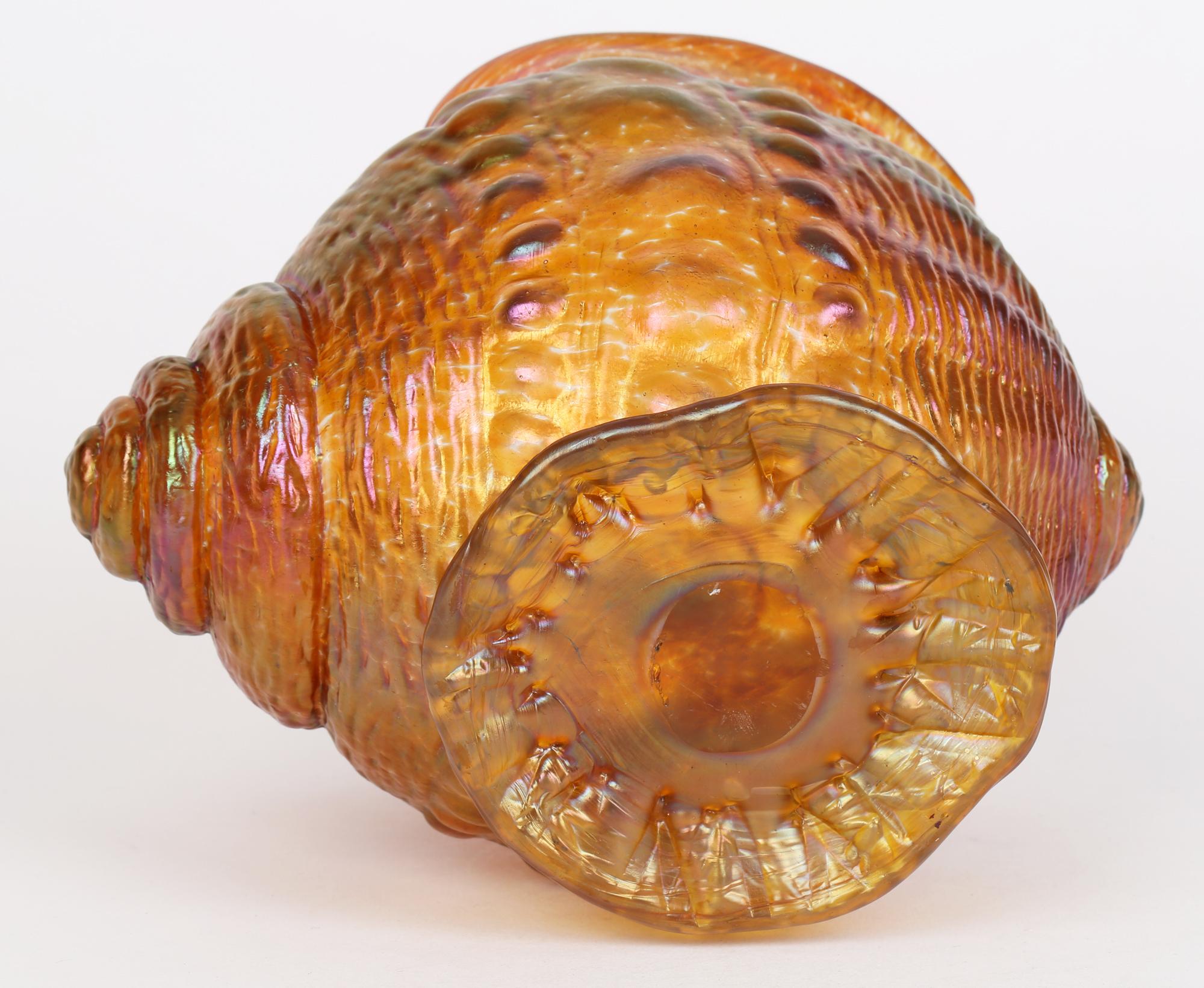 Loetz Iridescent Amber Glass Conch Shell Art Glass Vase In Good Condition In Bishop's Stortford, Hertfordshire