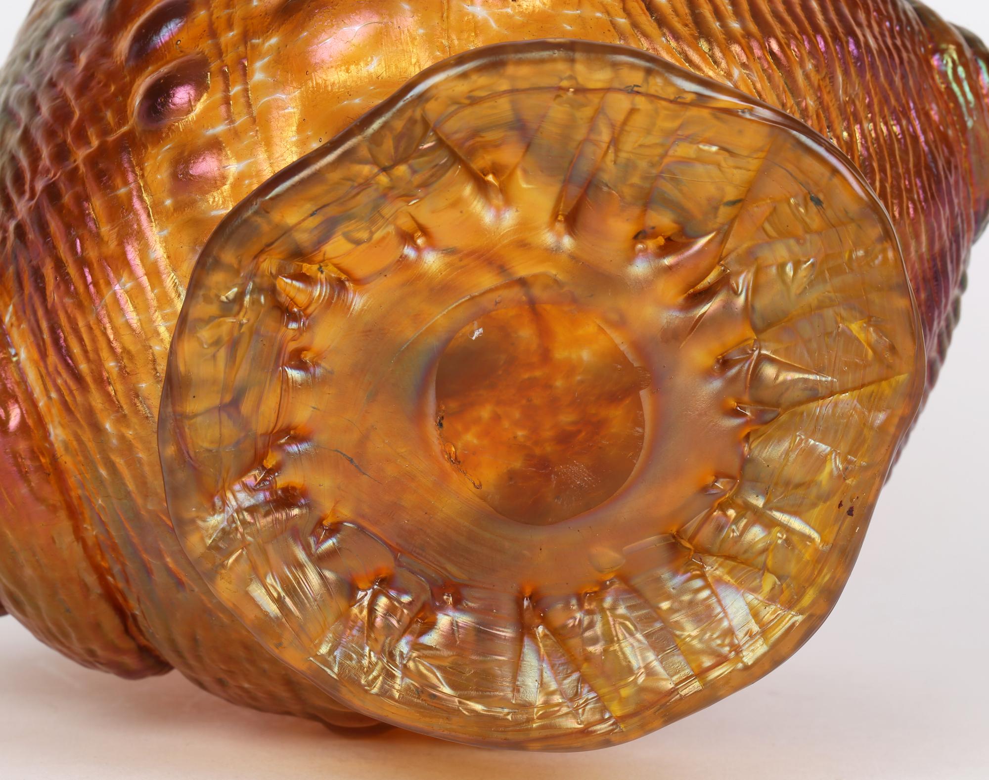 Early 20th Century Loetz Iridescent Amber Glass Conch Shell Art Glass Vase