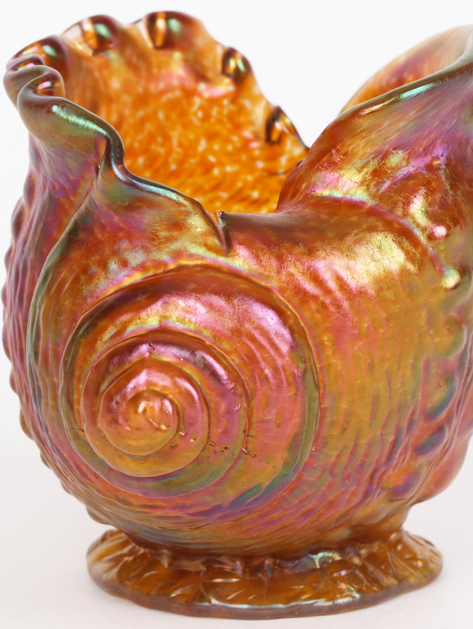 Blown Glass Loetz Iridescent Amber Glass Conch Shell Art Glass Vase