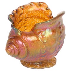 Loetz Iridescent Amber Glass Conch Shell Art Glass Vase
