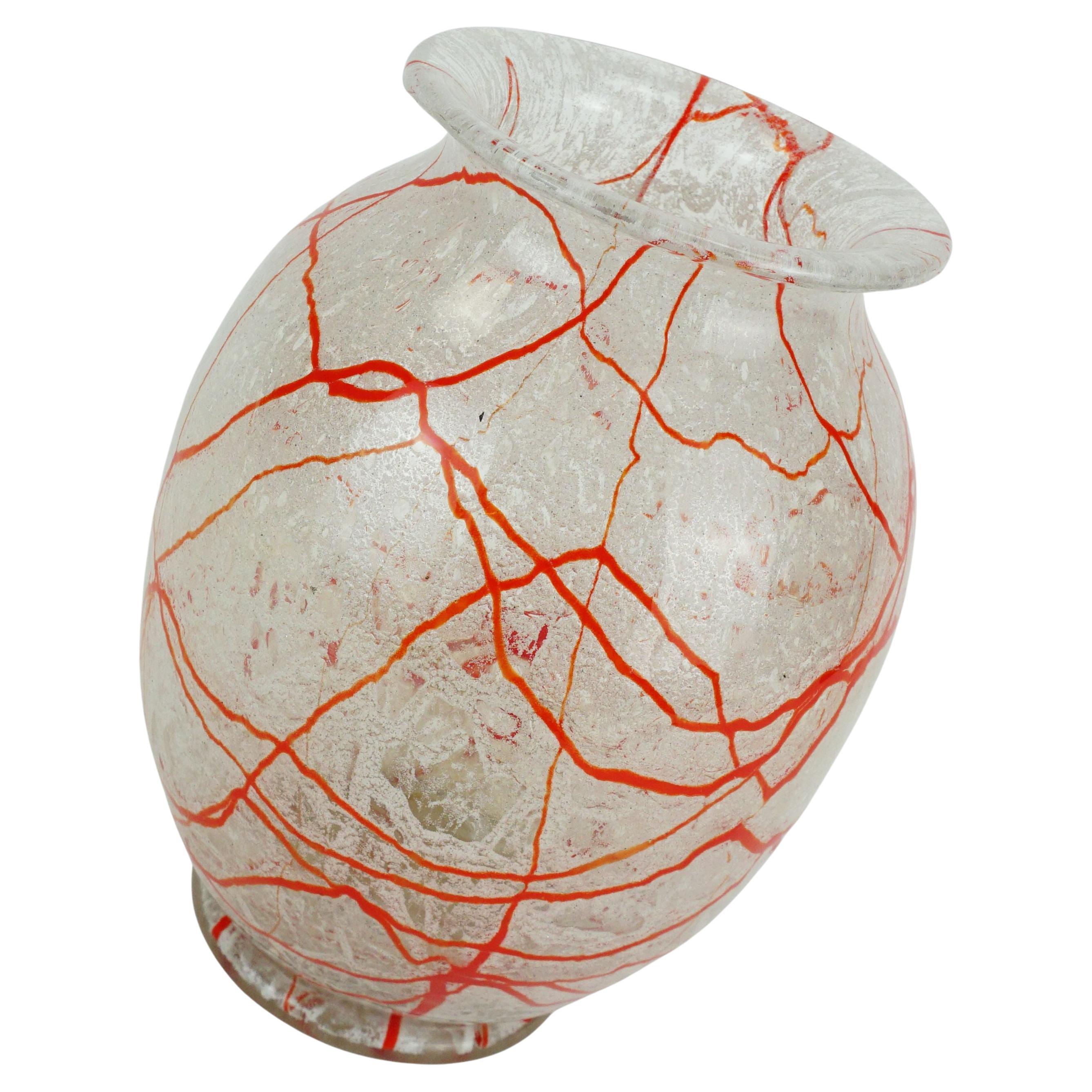 loetz klostermühle art deco glass VASE 1930s orange white and clear glass For Sale