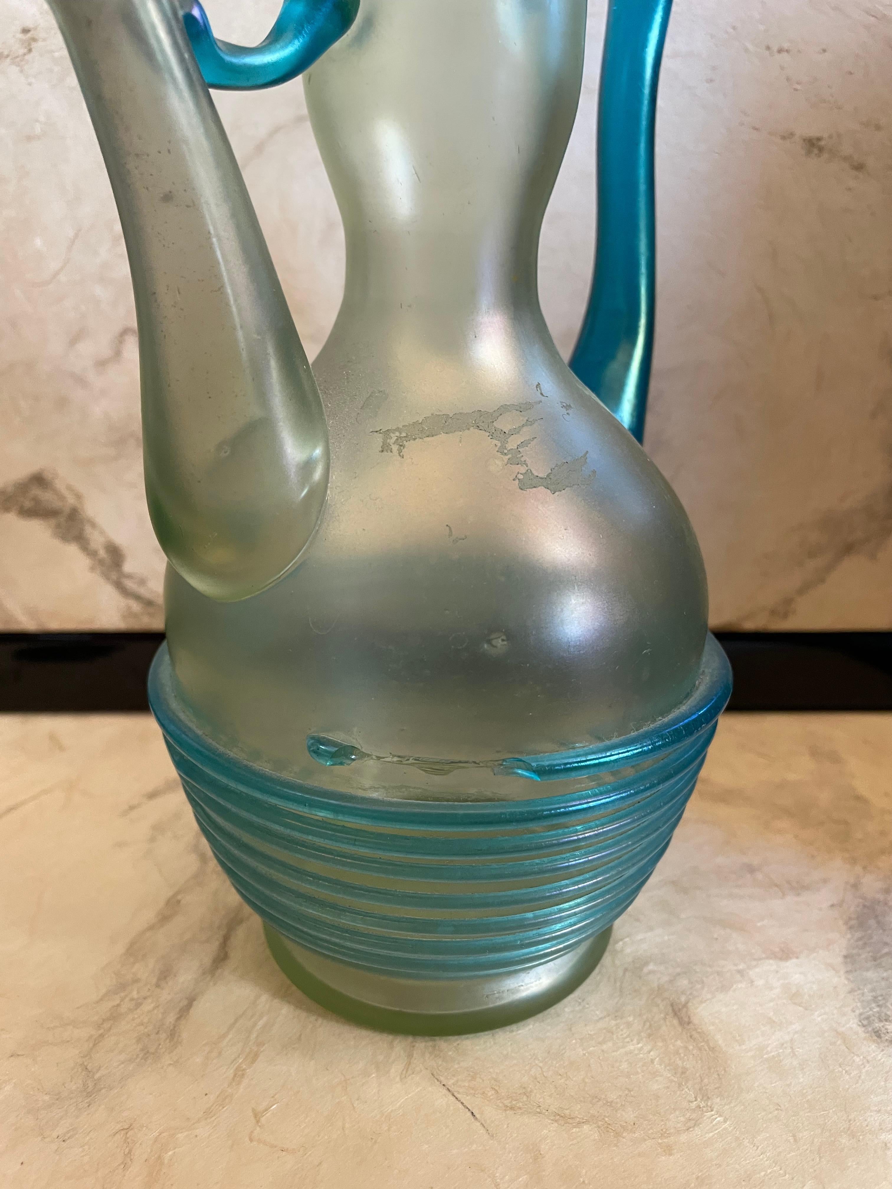 Loetz Orpheus Pitcher Glass 1903s In Distressed Condition For Sale In Paris, FR