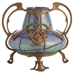 Loetz Pampas Glass And Metal Mounted Vase
