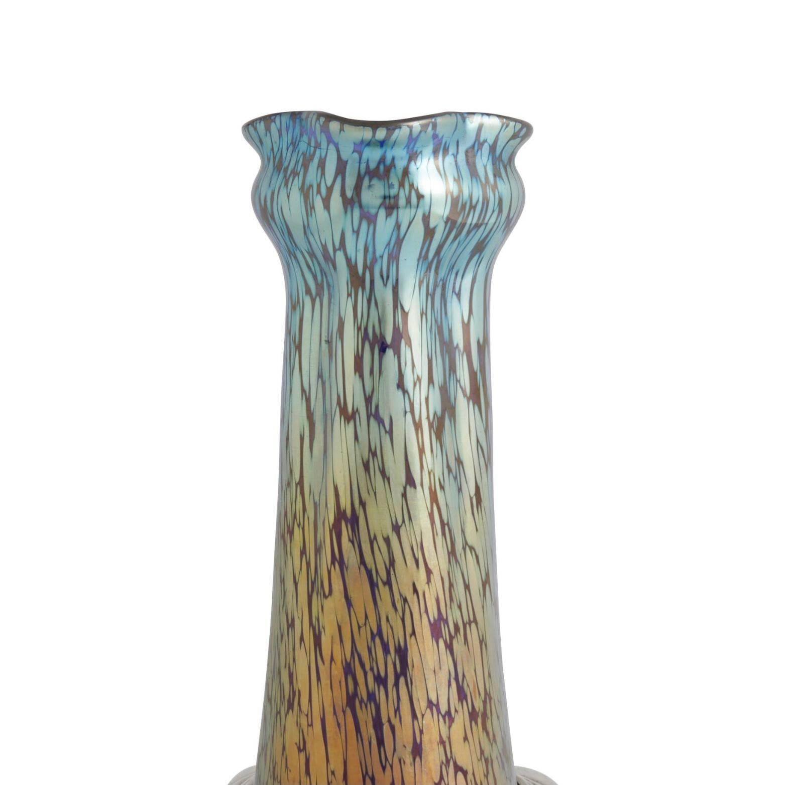 Art Nouveau Vaso Loetz Papillon in vetro e peltro Van Houten in vendita