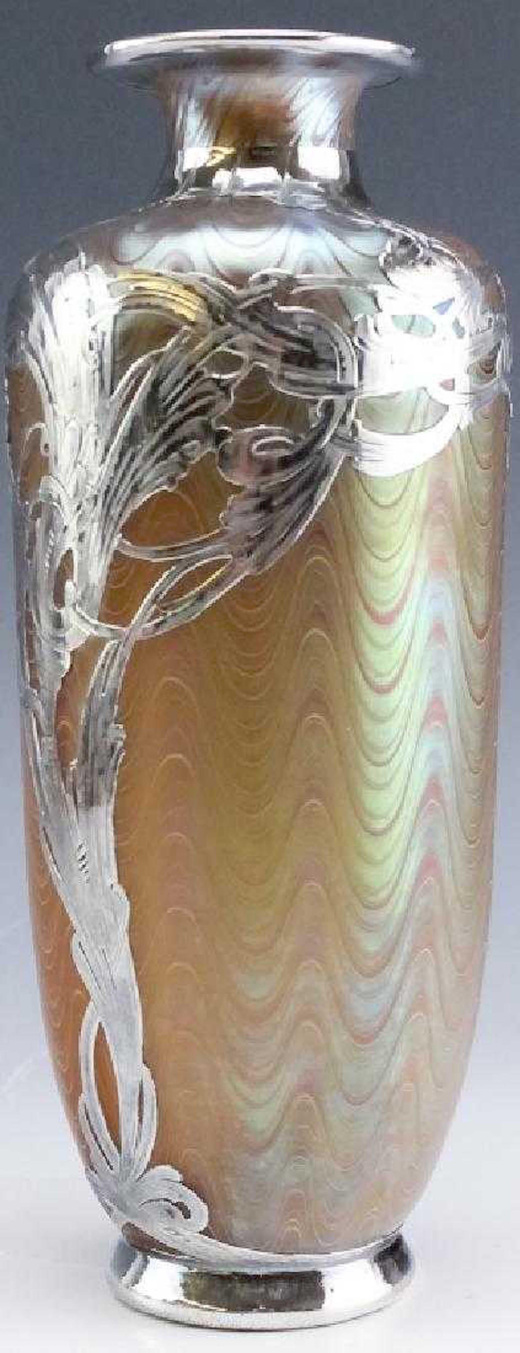 Art Nouveau Loetz Phänomen Silver Overlay Vase