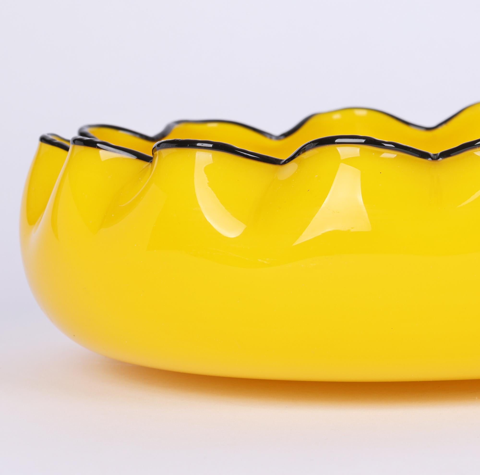 Art Deco Loetz Piped Rim Yellow Tango Art Glass Bowl by Michael Powolny