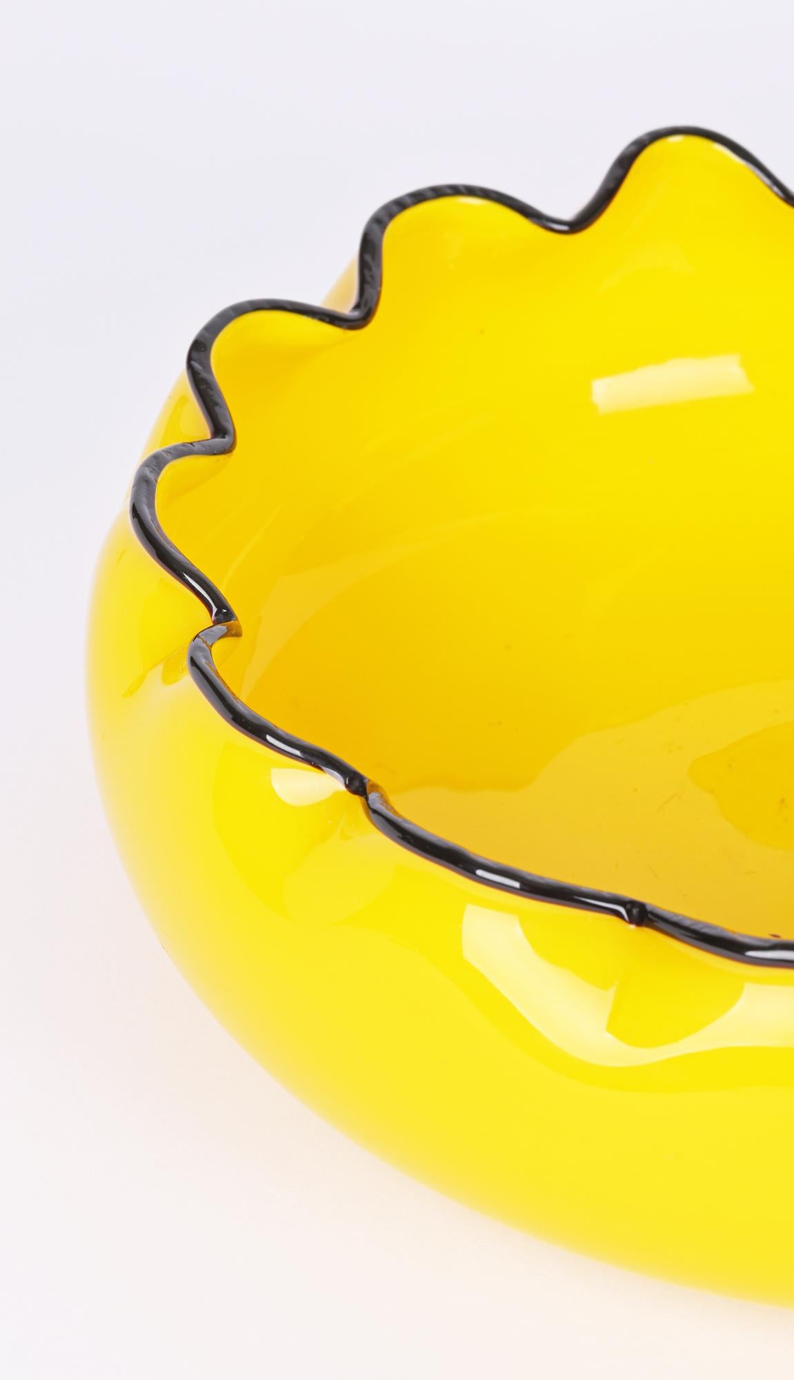 Austrian Loetz Piped Rim Yellow Tango Art Glass Bowl by Michael Powolny