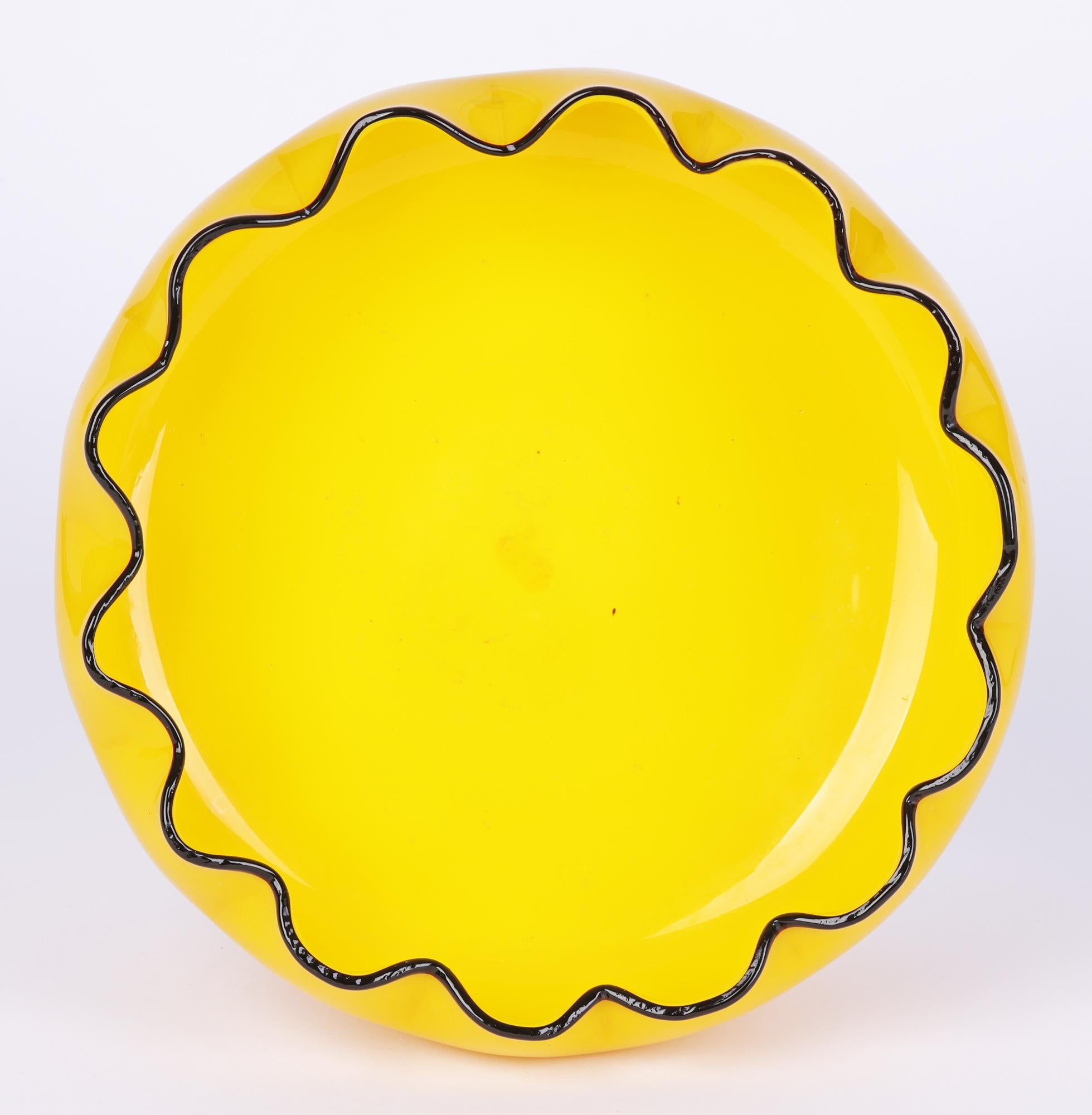 Loetz Piped Rim Yellow Tango Art Glass Bowl by Michael Powolny In Good Condition In Bishop's Stortford, Hertfordshire