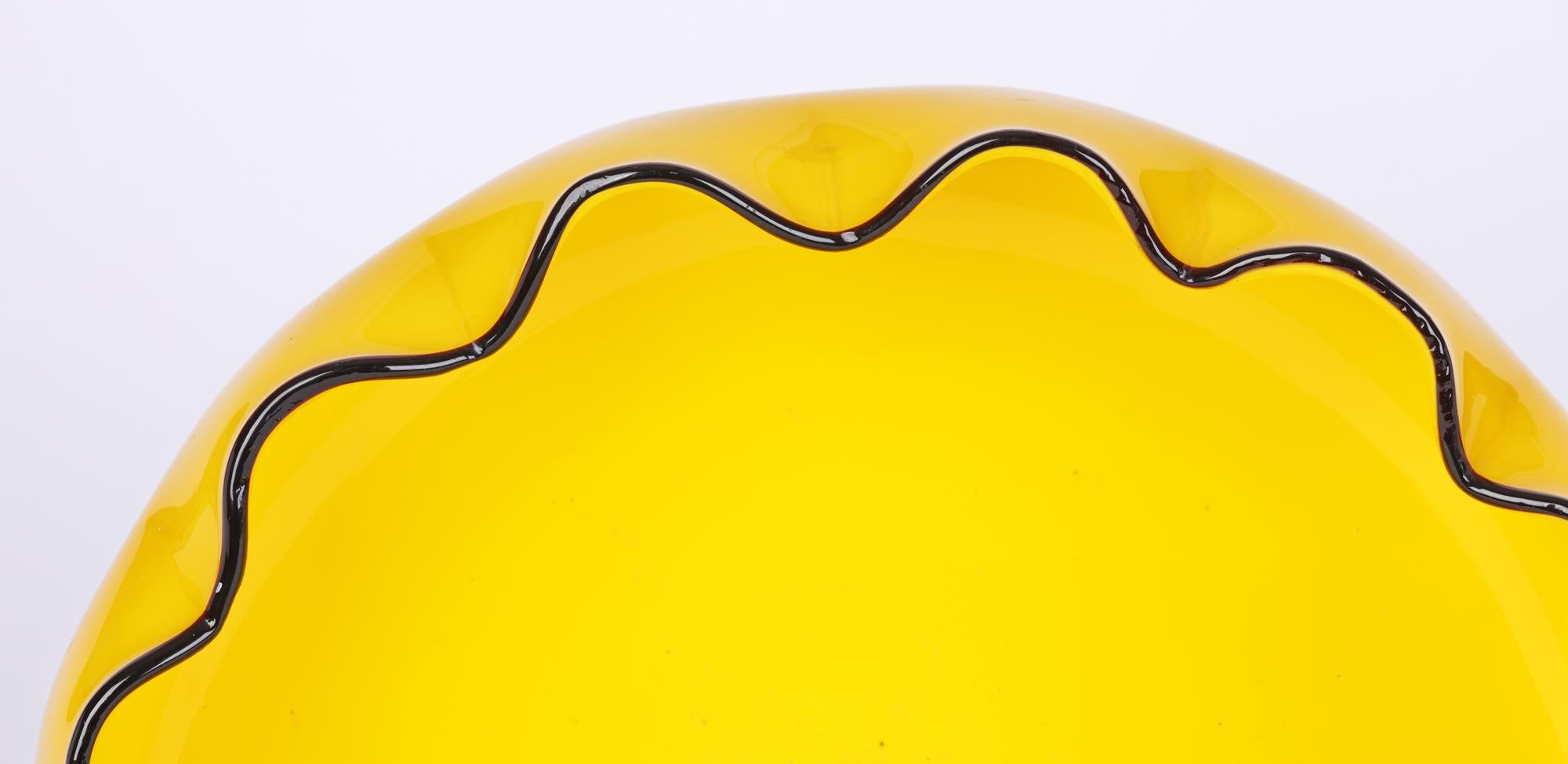 Blown Glass Loetz Piped Rim Yellow Tango Art Glass Bowl by Michael Powolny