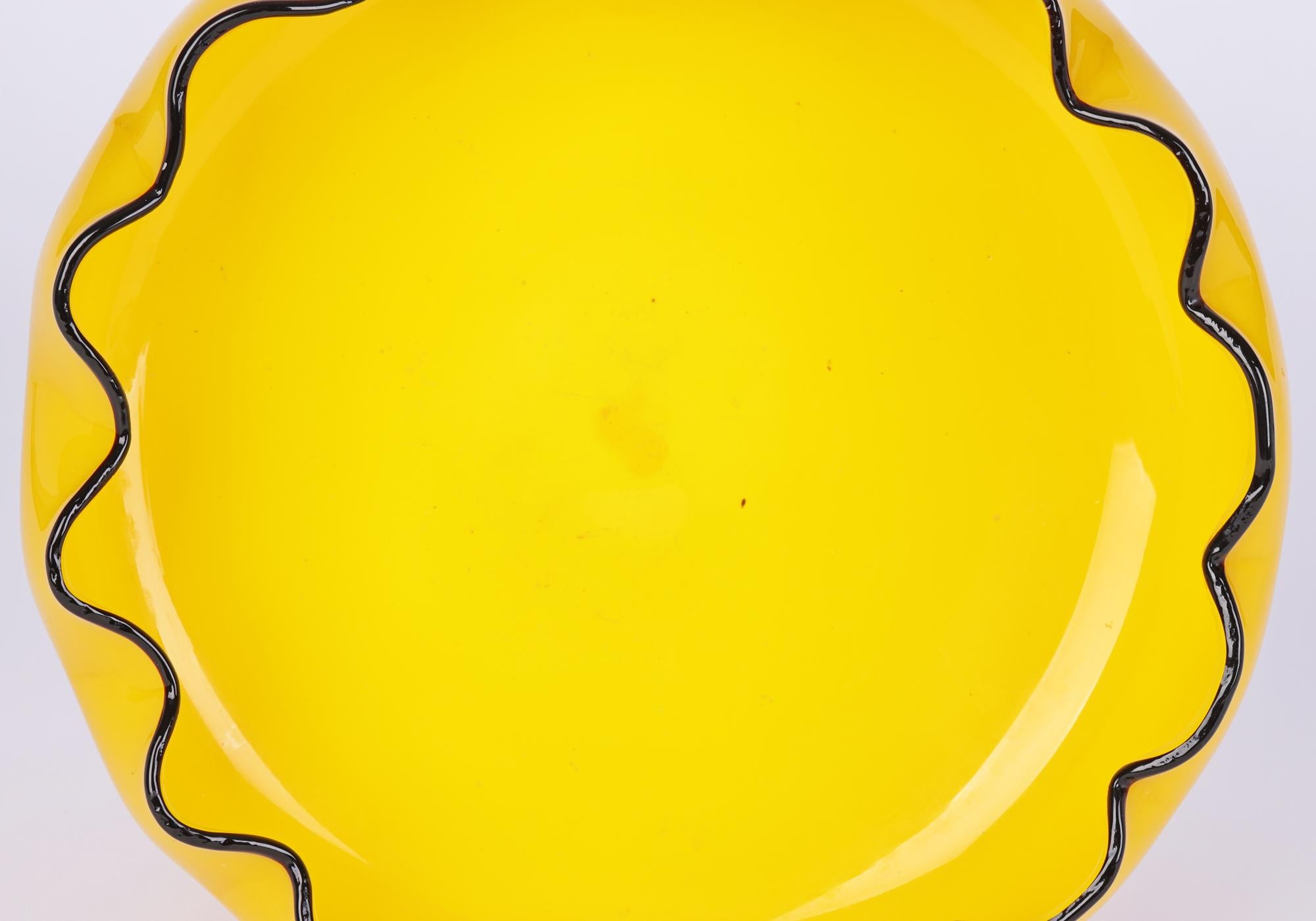 Loetz Piped Rim Yellow Tango Art Glass Bowl by Michael Powolny 1