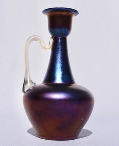 Loetz Rubin Matte Iris Handles Ewer Vase, Rare 1898