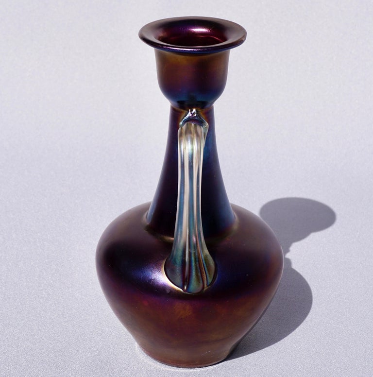 Loetz Rubin Matte Iris Handles Ewer Vase, Rare 1898 For Sale at 1stDibs