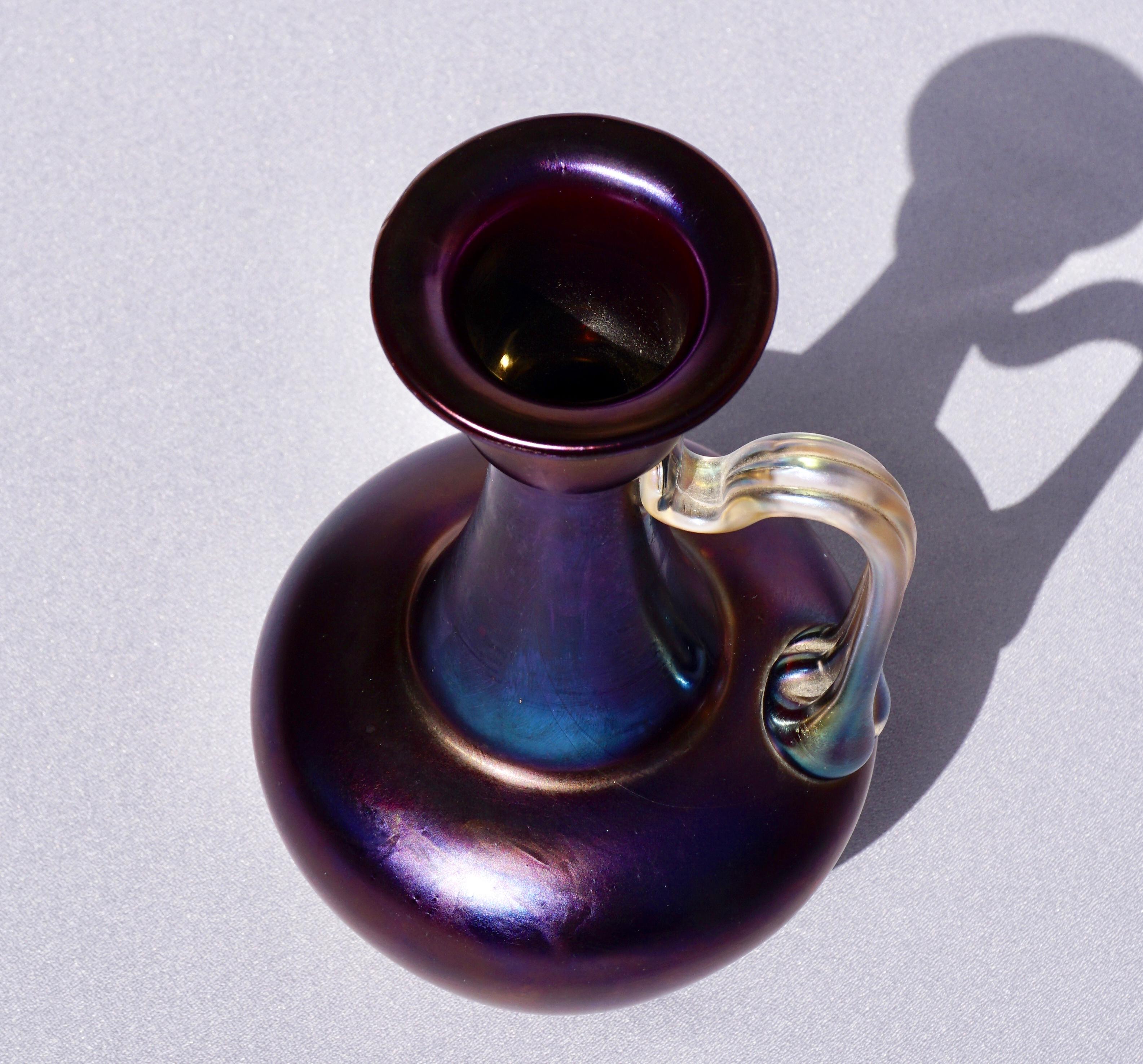 Czech Loetz Rubin Matte Iris Handles Ewer Vase, Rare 1898 For Sale